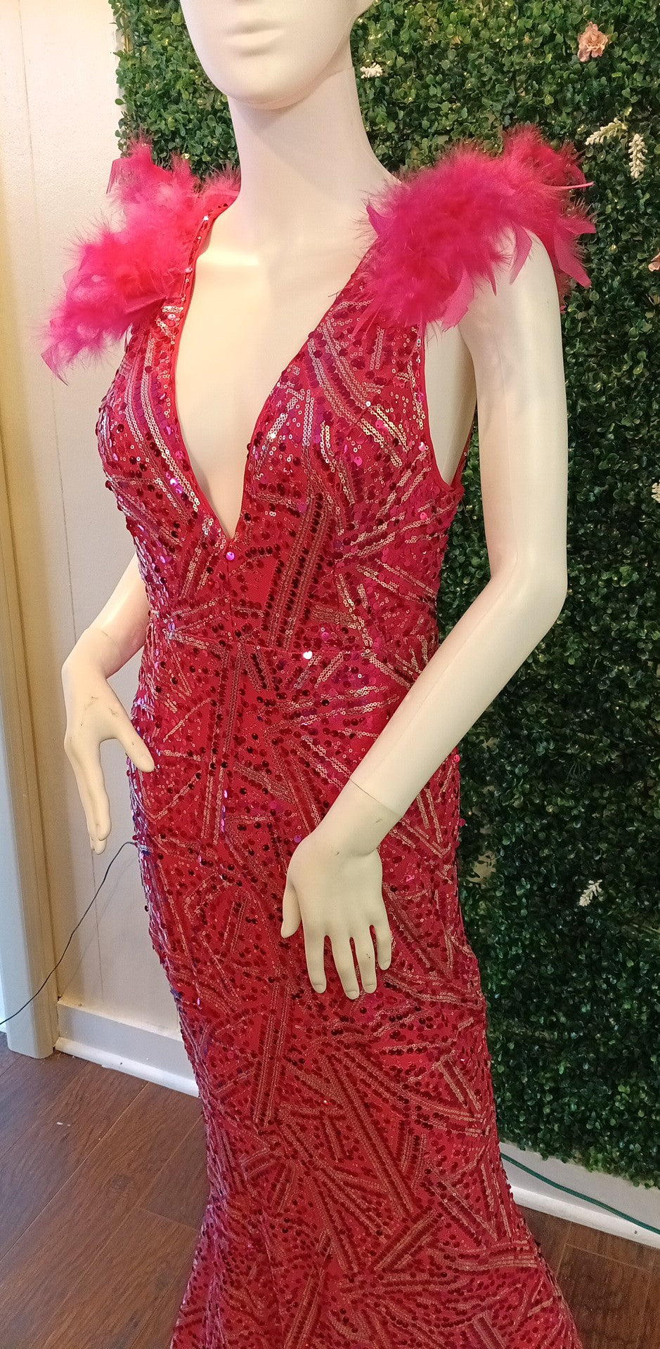 Hot Pink sequin couture prom dress