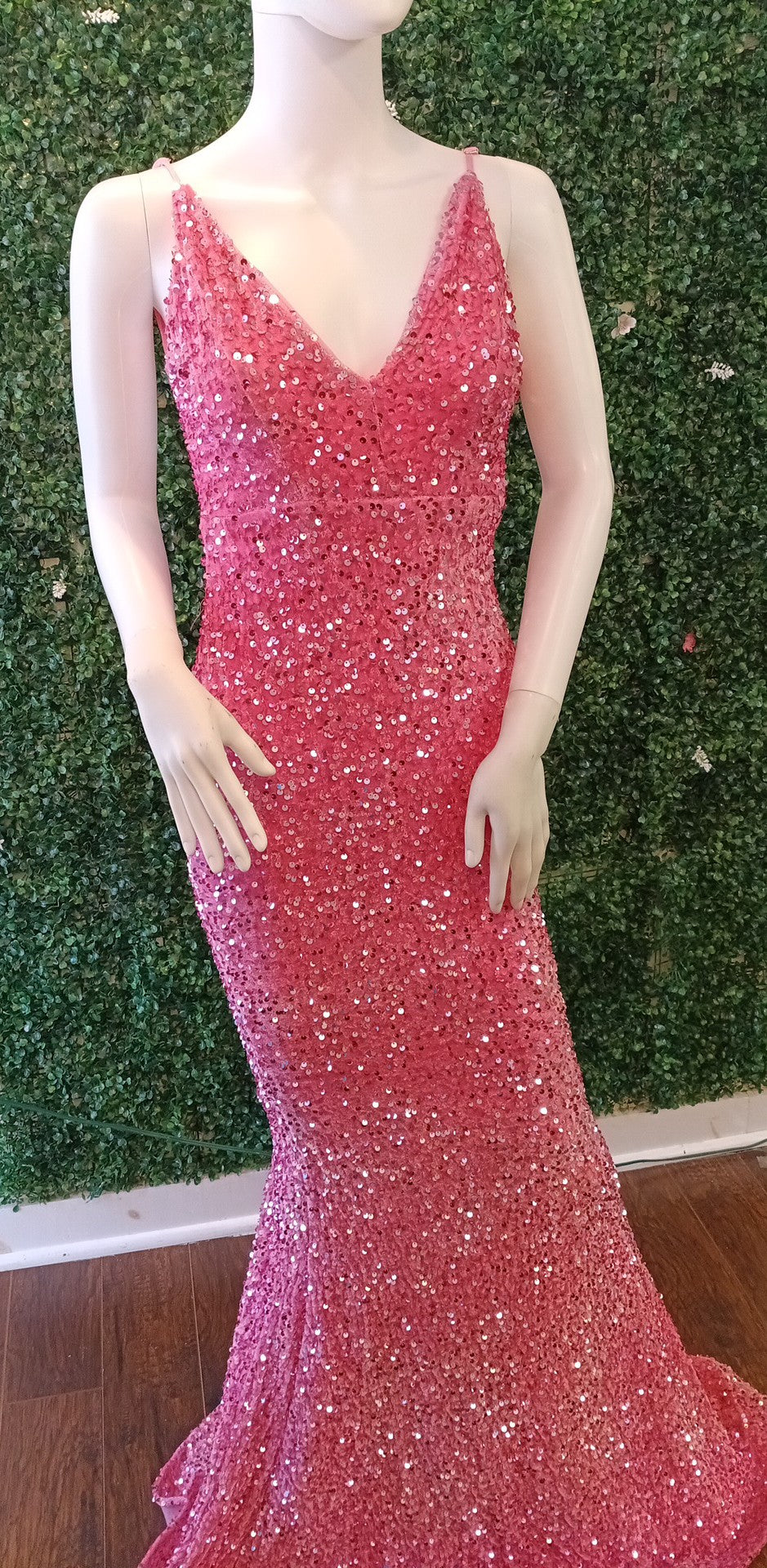 Baby pink sequin mermaid prom dress