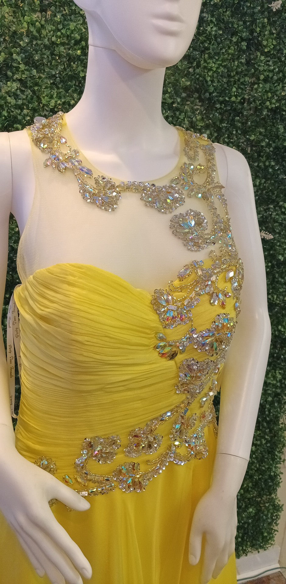 Yellow crystal beaded chiffon dress