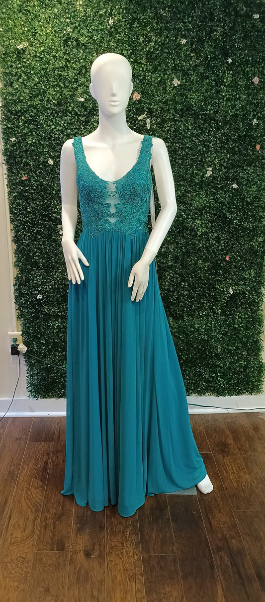 Clarisse emerald lace chiffon dress