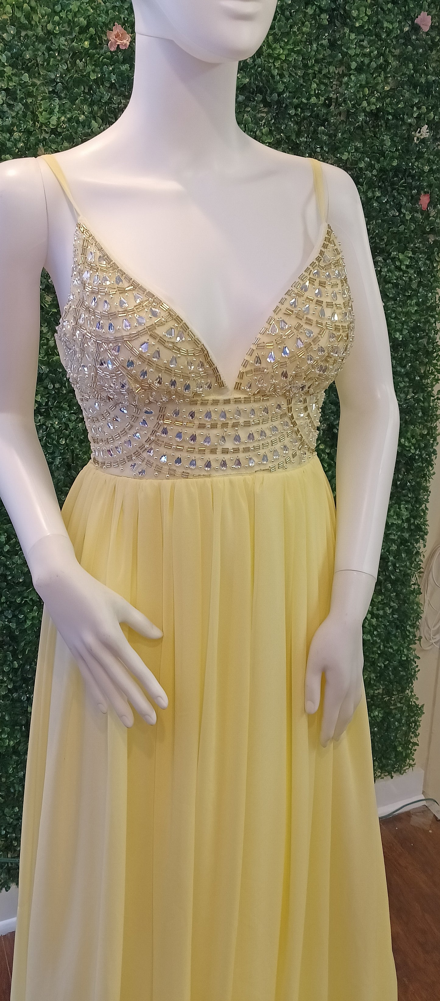 Yellow crystal beaded chiffon prom dress