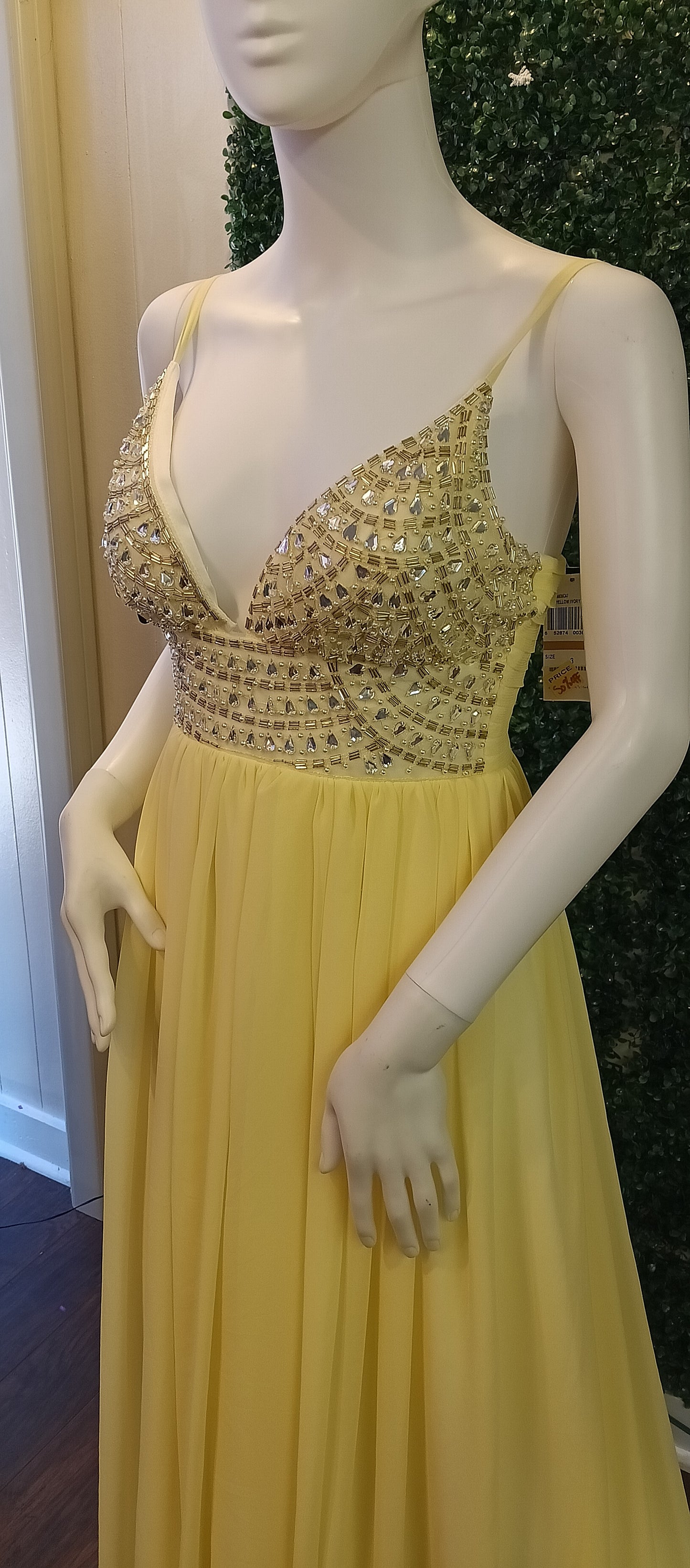 Yellow crystal beaded chiffon prom dress