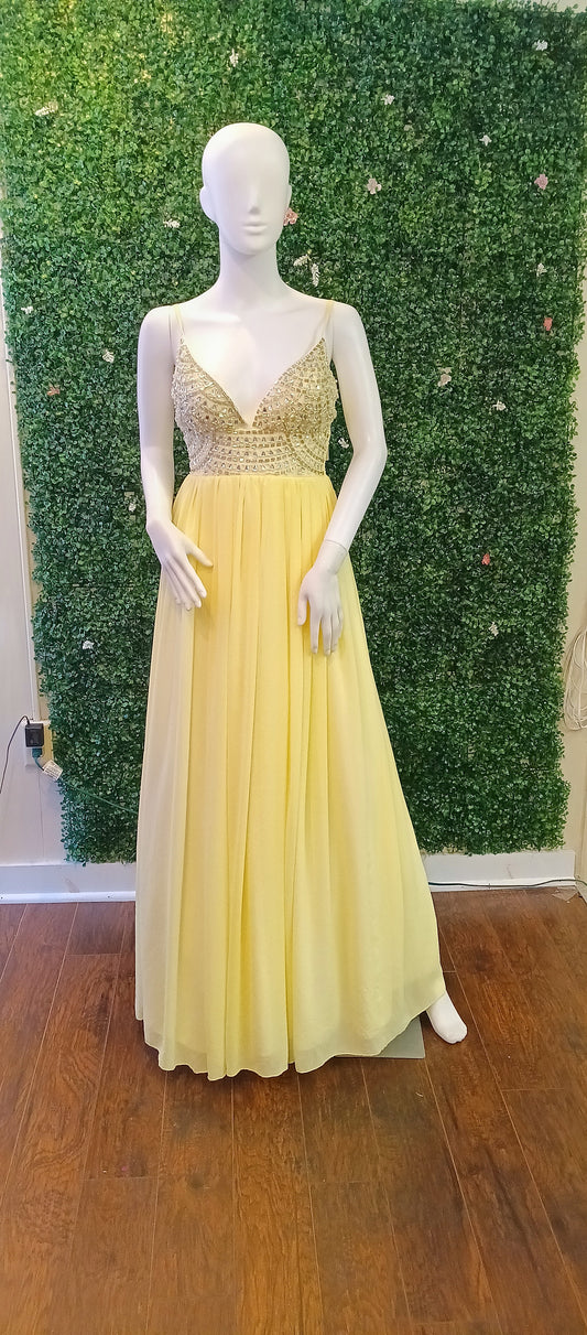 Yellow crystal beaded chiffon prom dress