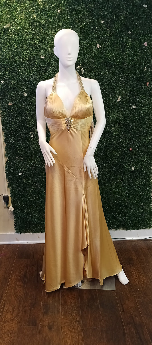 Studio 17 gold satin prom dress