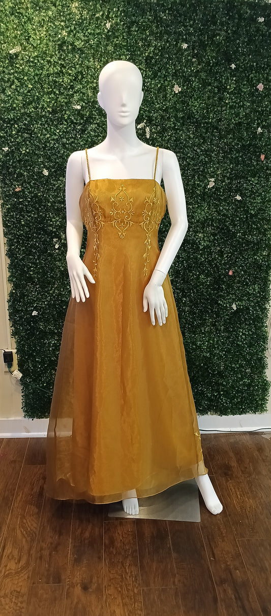 Gold Floral Chiffon formal dress