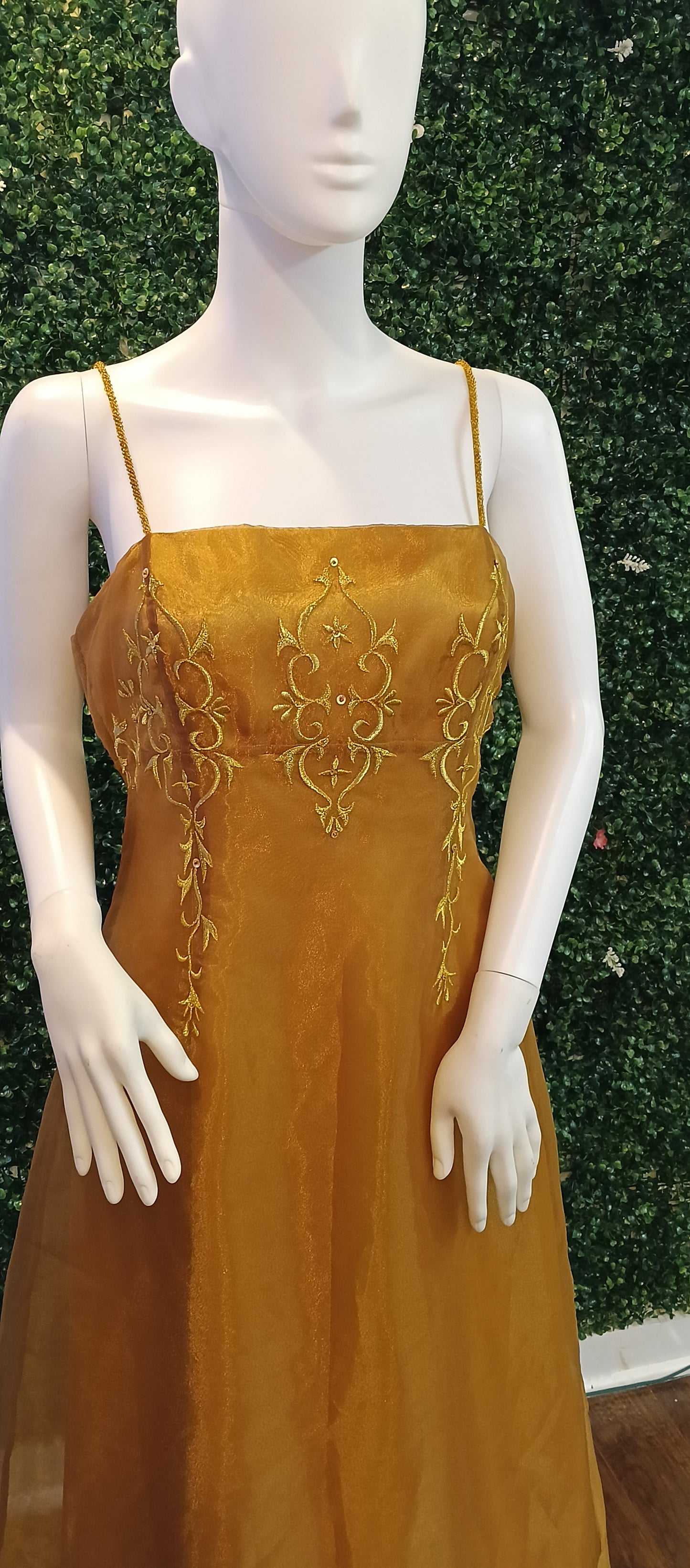 Gold Floral Chiffon formal dress