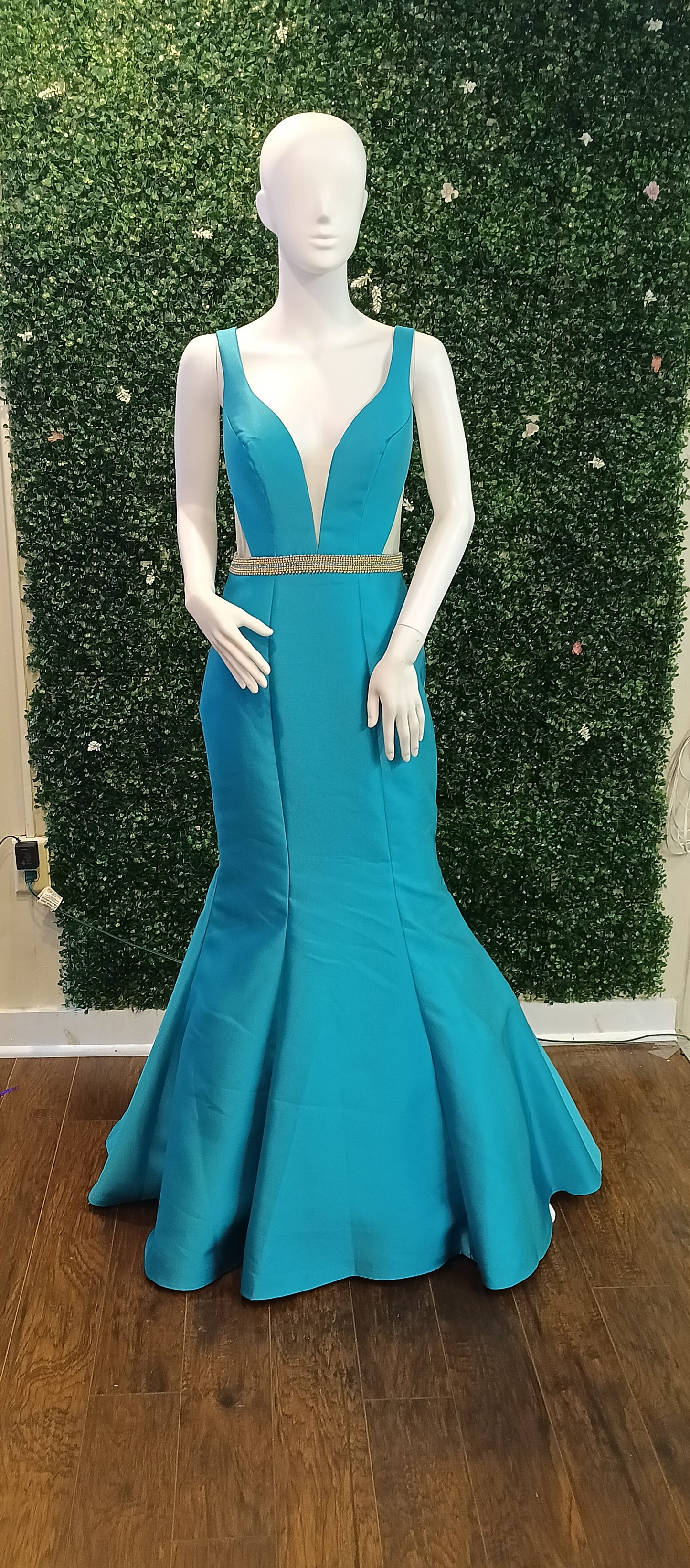 Clariss teal mermaid prom dress