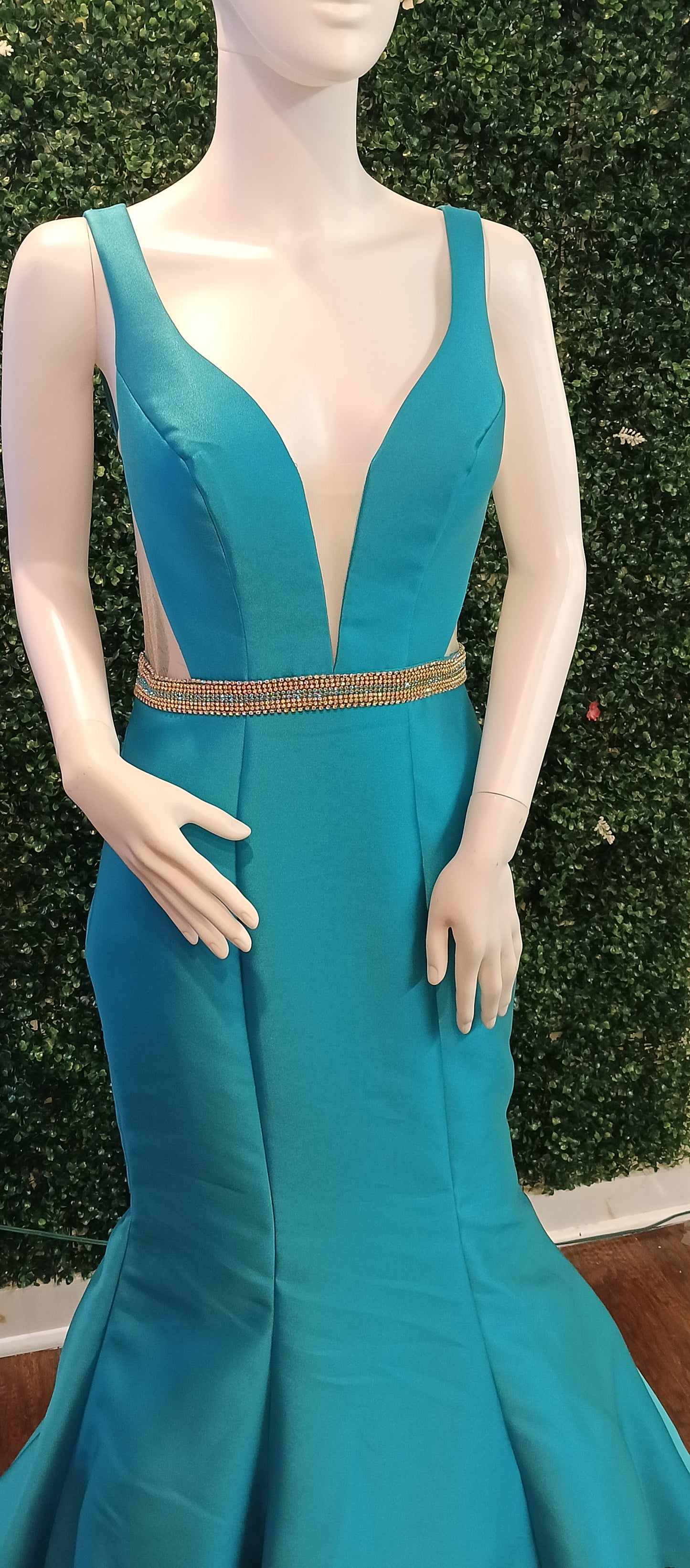 Clariss teal mermaid prom dress