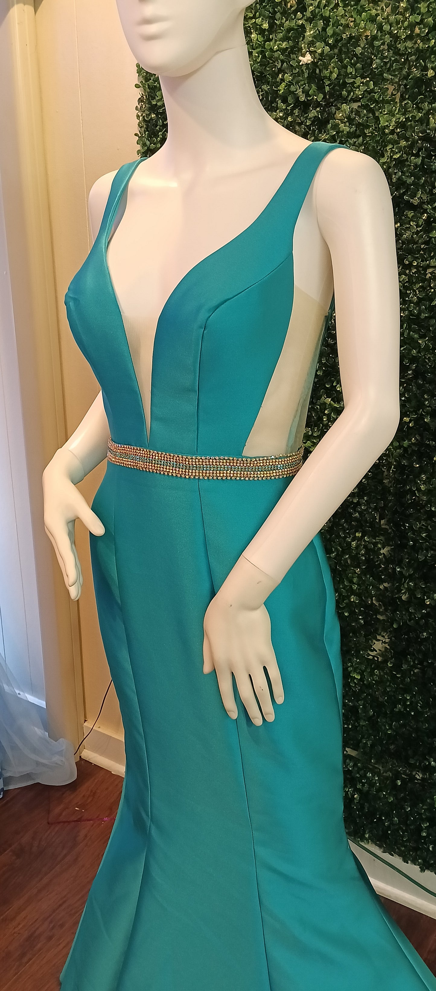 Clariss teal mermaid prom dress