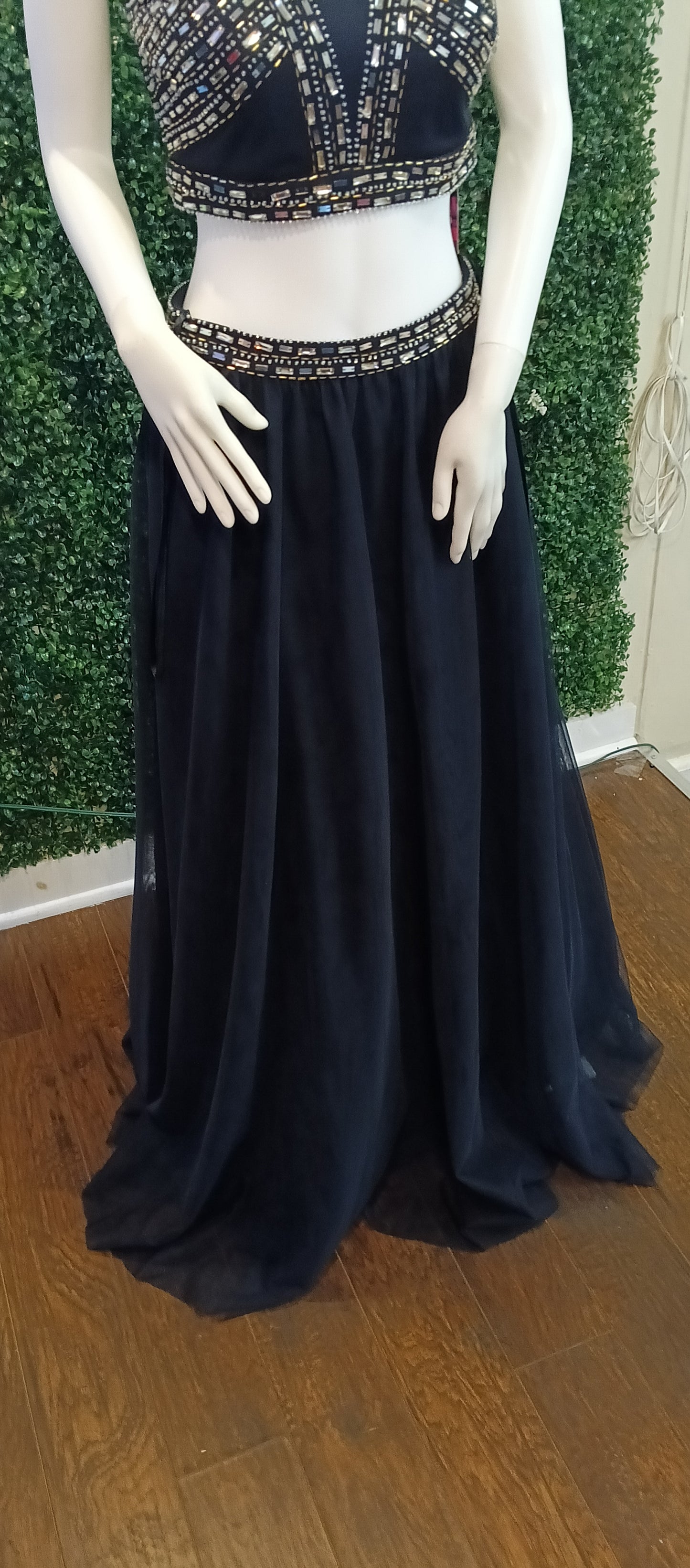 Blondie Nites 2 piece navy blue chiffon prom dress