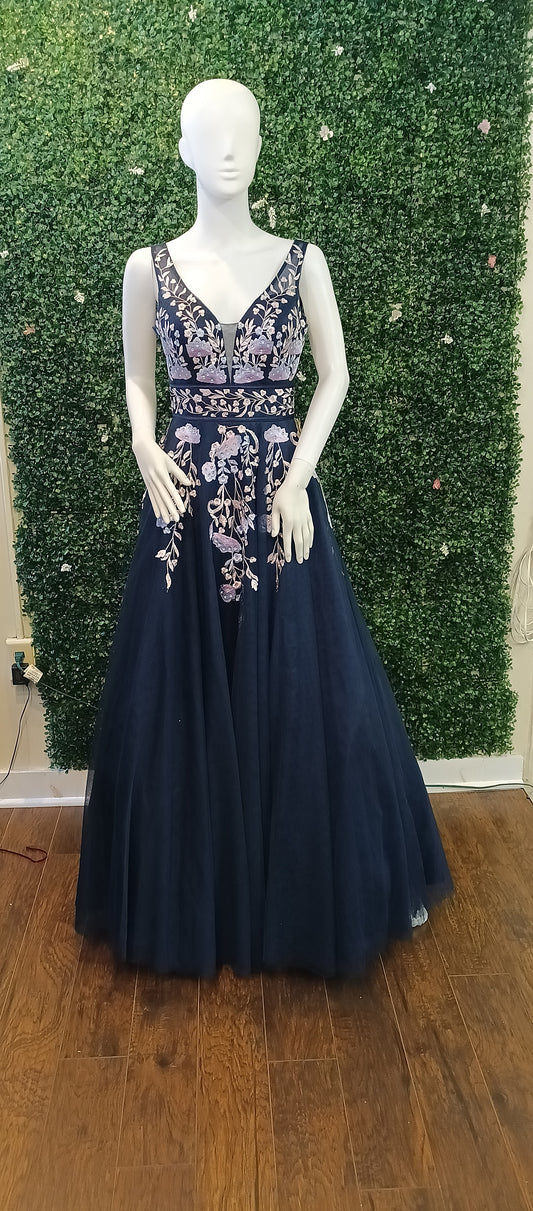 Say yes to the prom dress navy floral ball gown