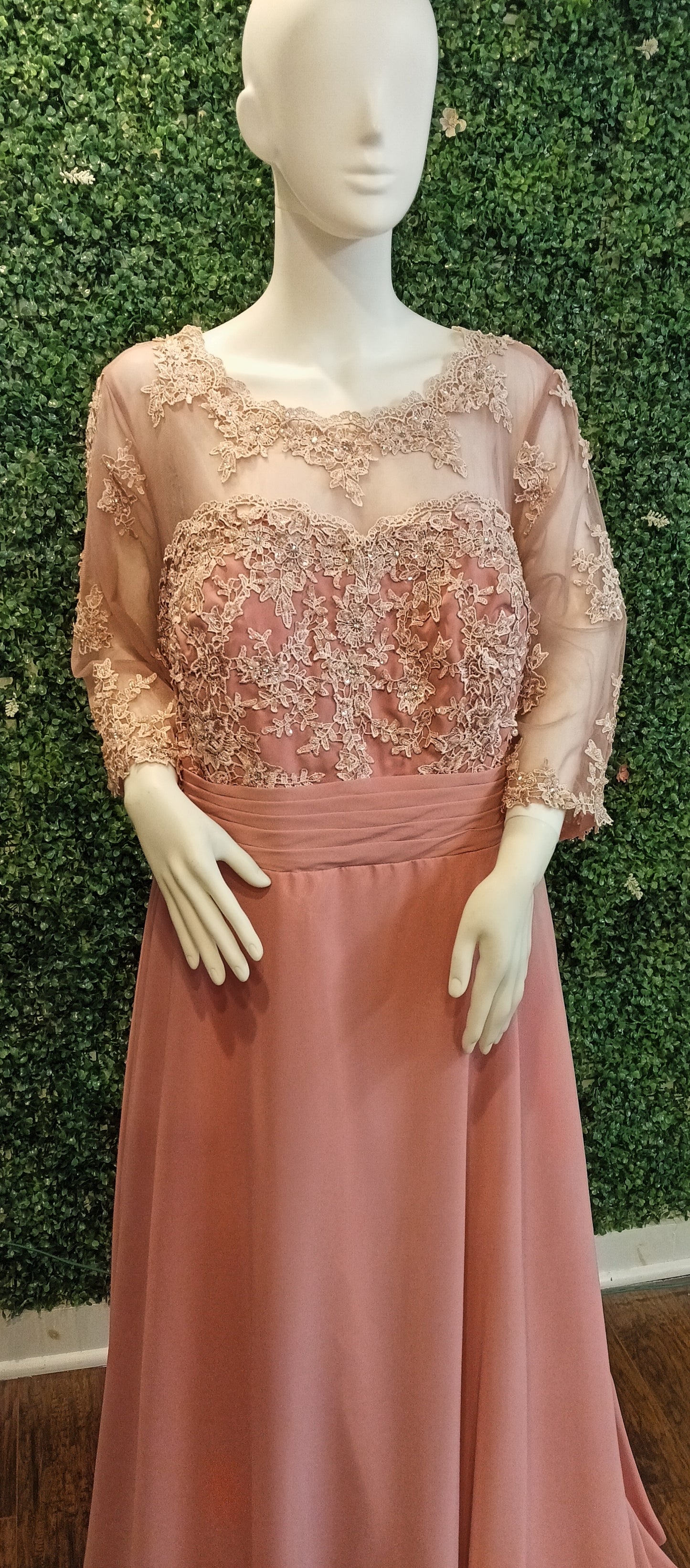 Plus size Blush pink floral lace chiffon formal dress