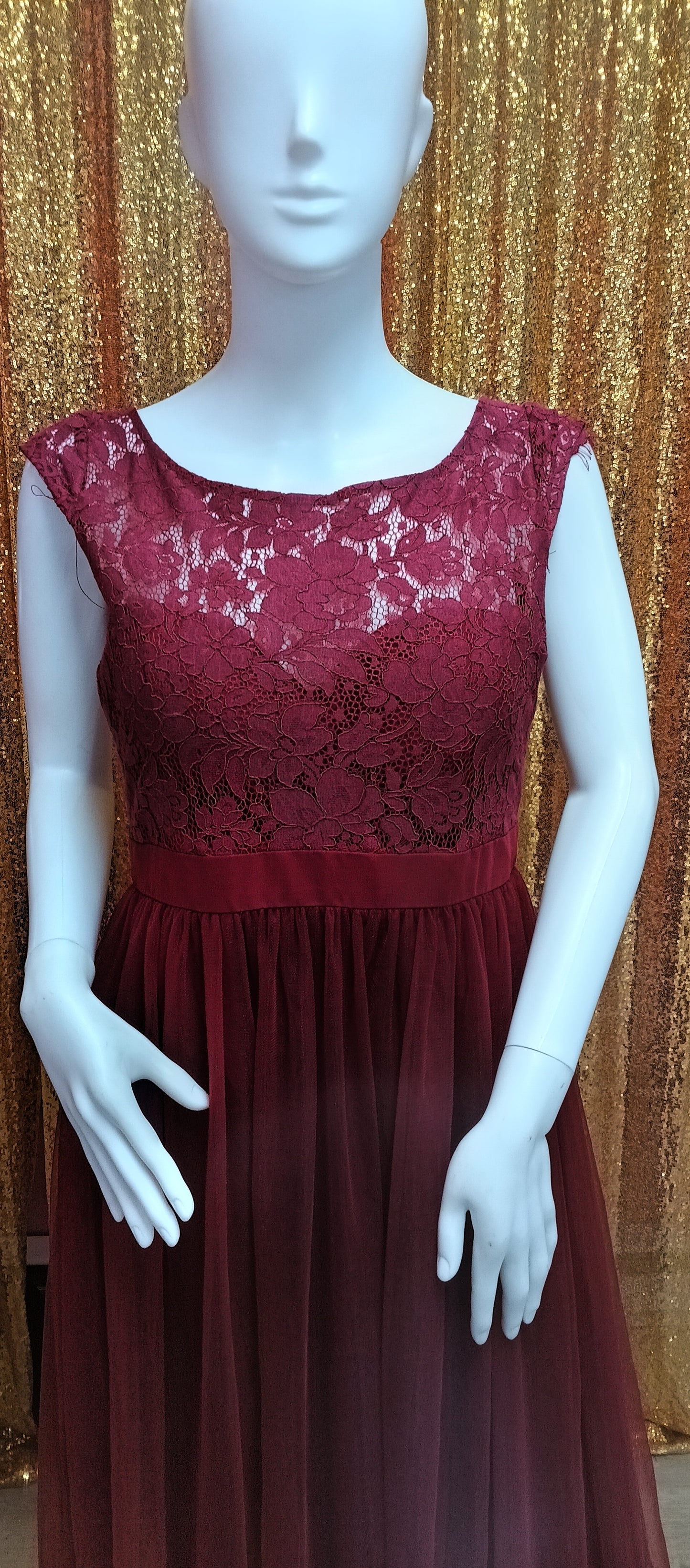 Burgundy lace chiffon bridesmaids dress