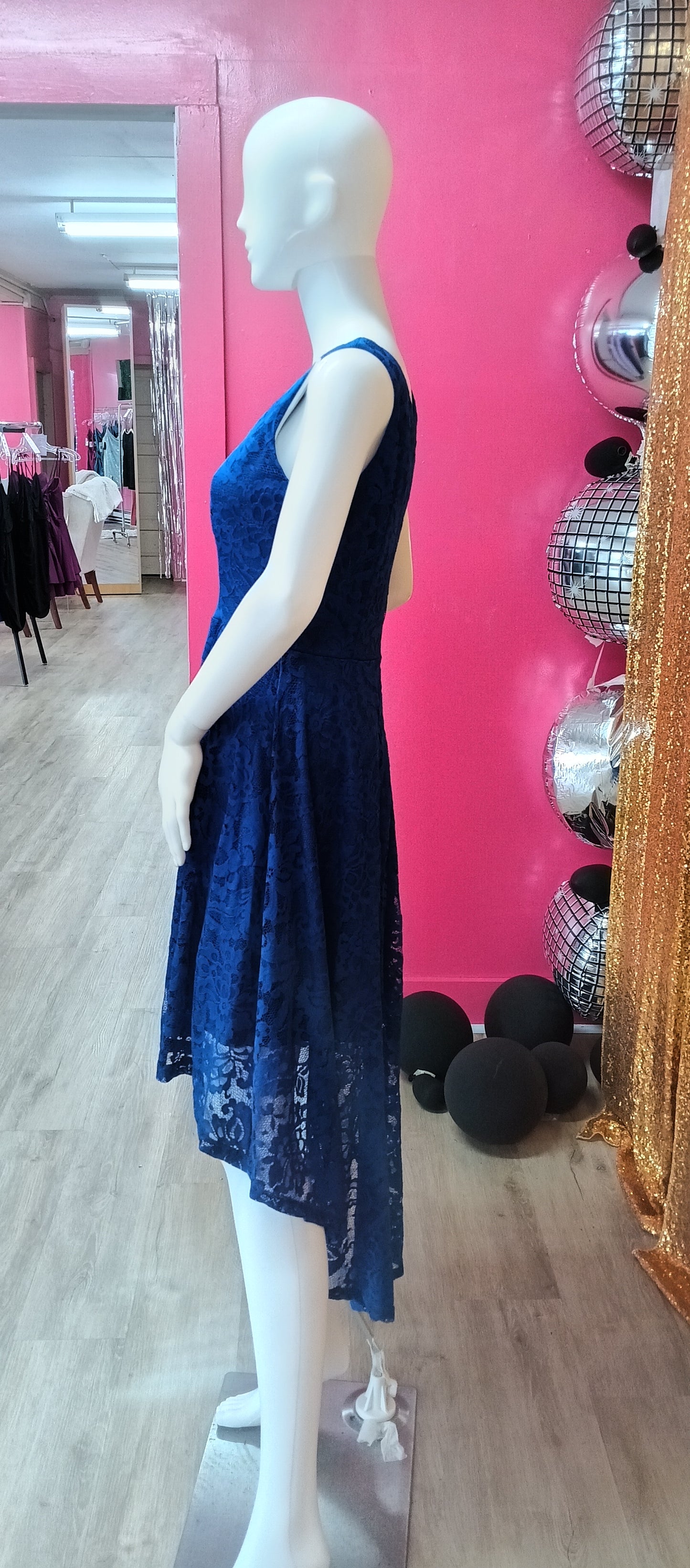 Royal Blue Tea- Length Lace formal dress