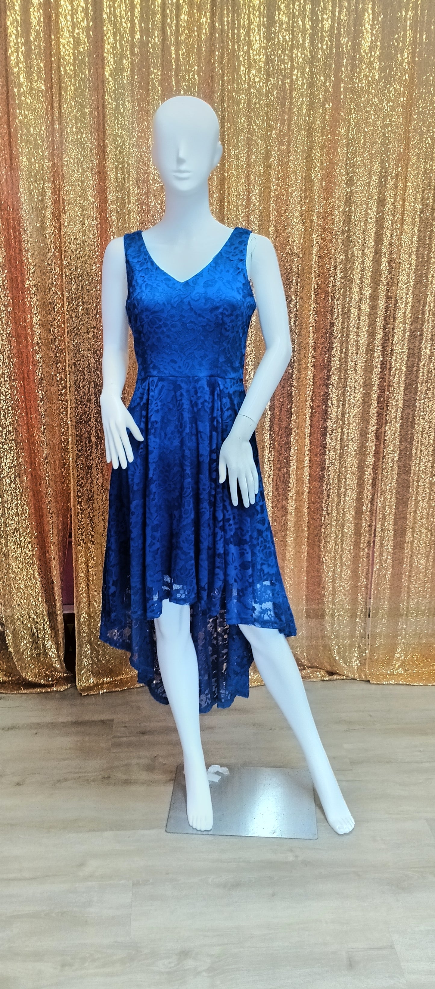 Royal Blue Tea- Length Lace formal dress