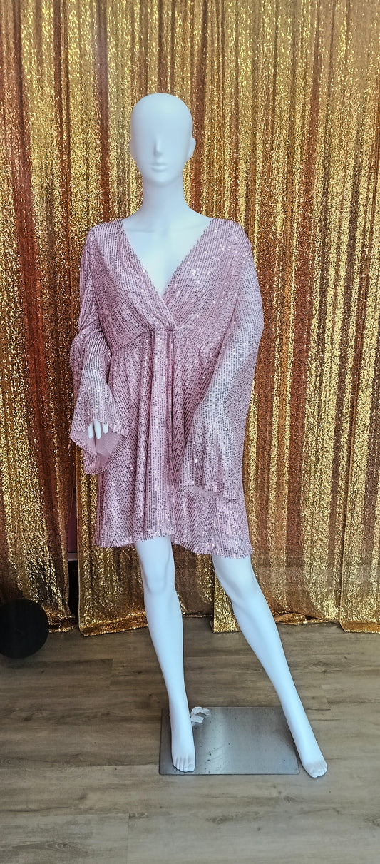 Plus size long sleeve sequin pink sparkly dress