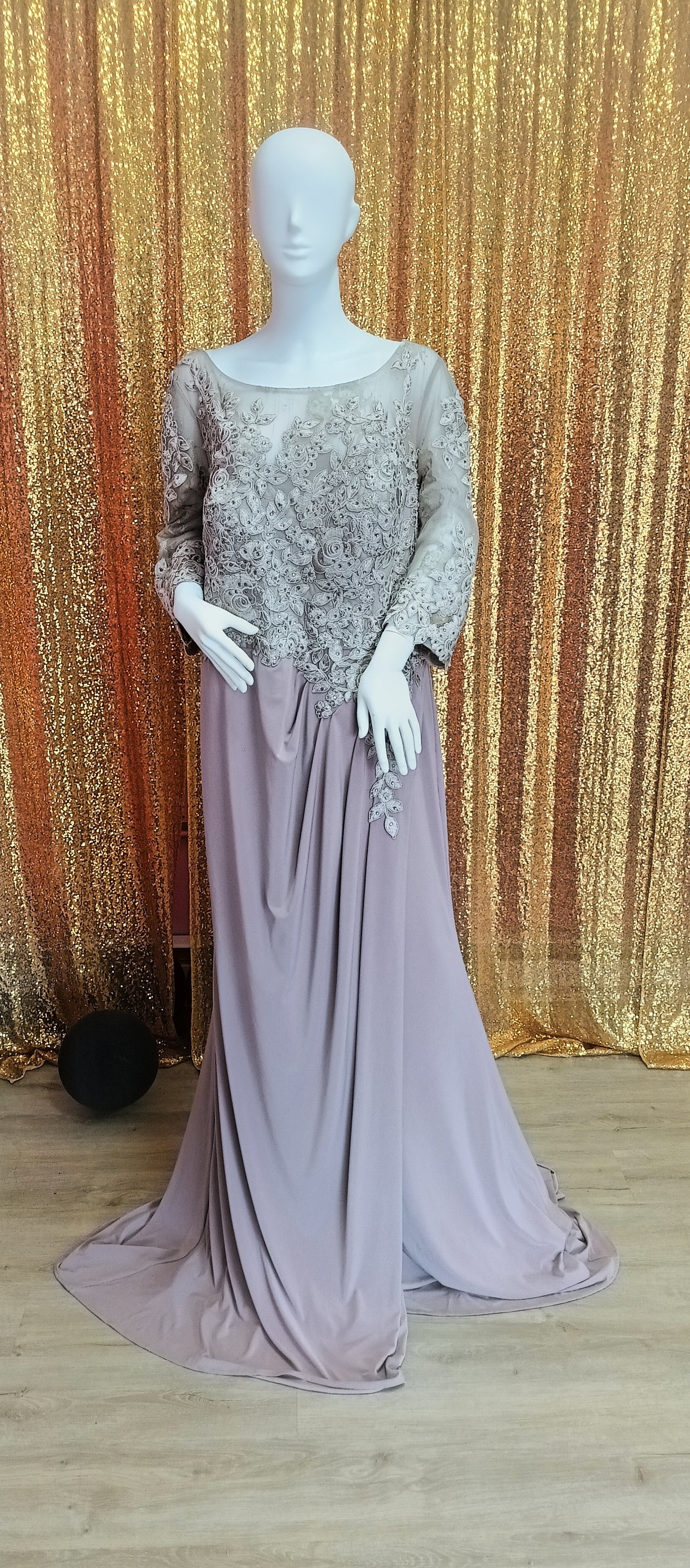 Cameron Blake mink long sleeve formal dress