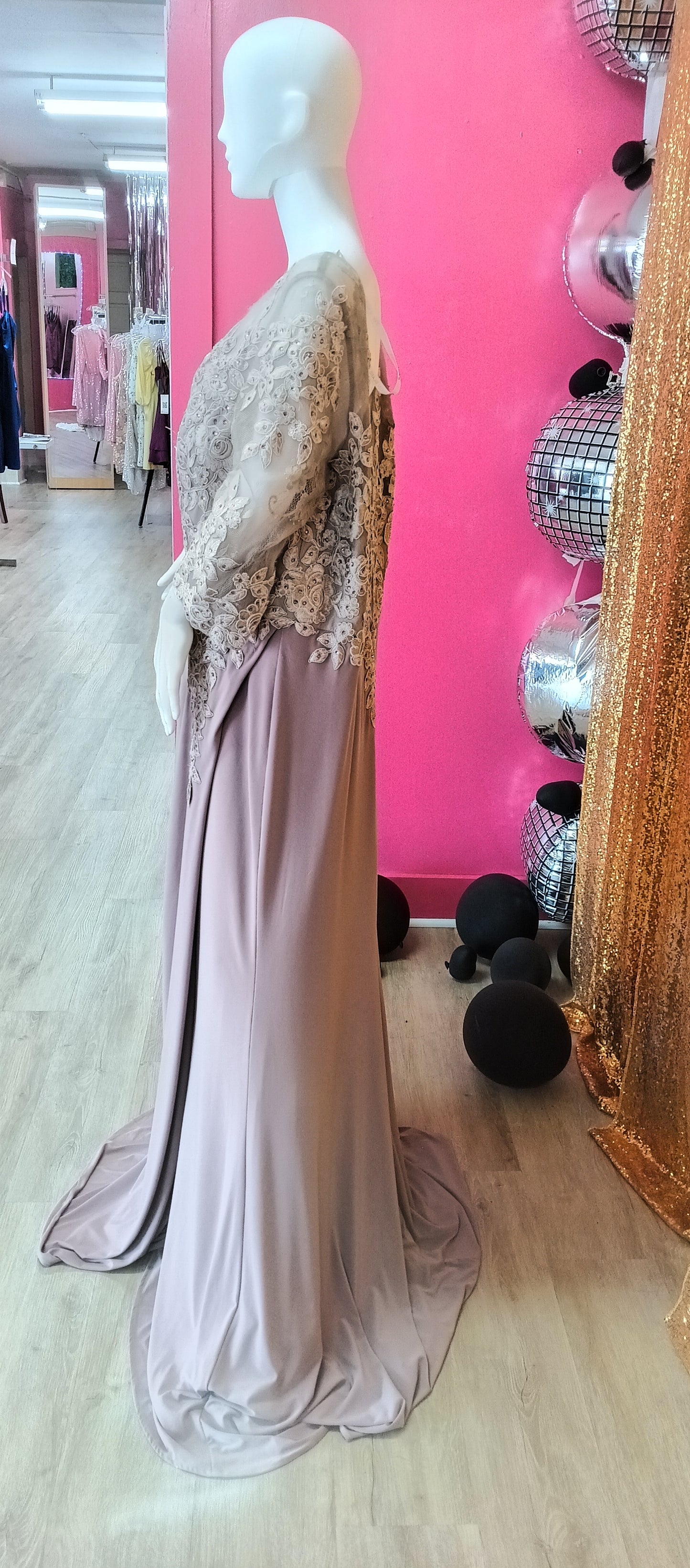 Cameron Blake mink long sleeve formal dress