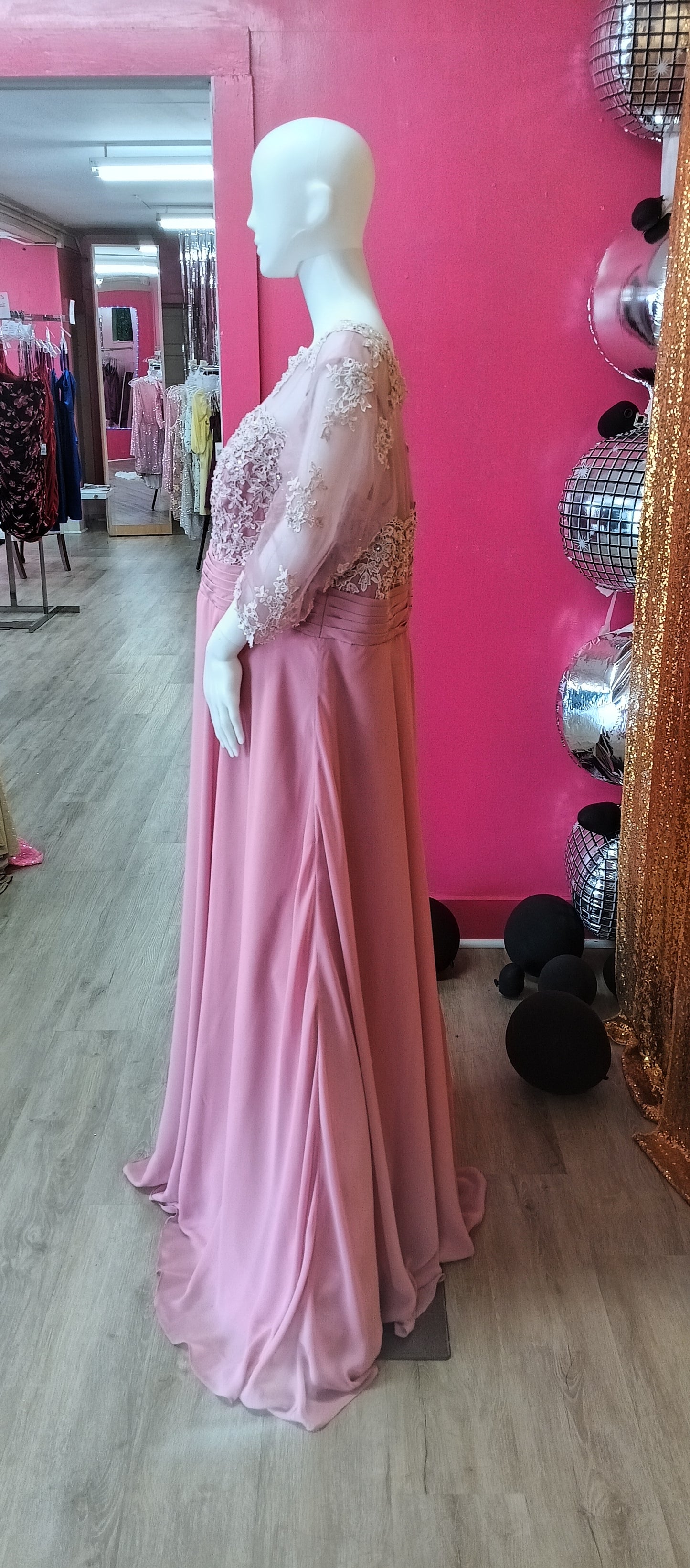 Plus size Blush pink floral lace chiffon formal dress