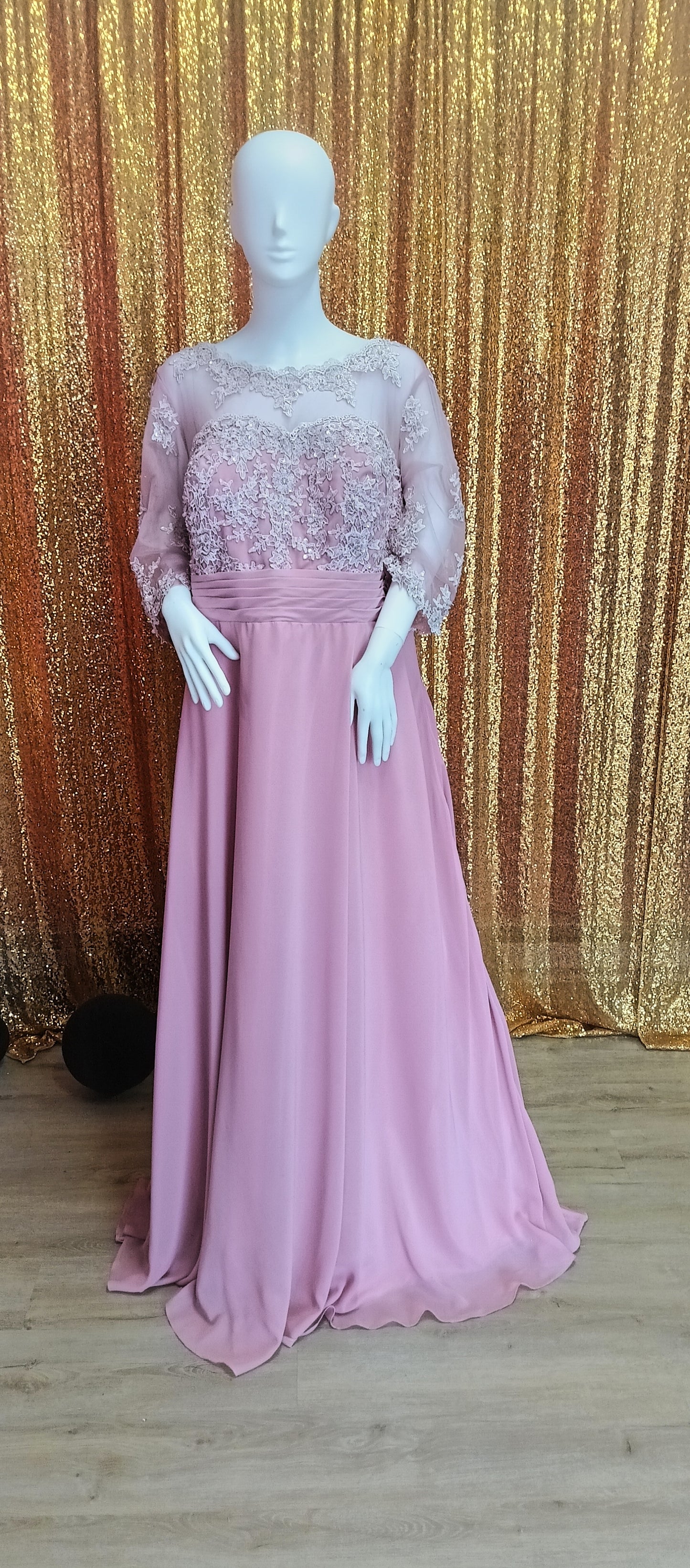 Plus size Blush pink floral lace chiffon formal dress