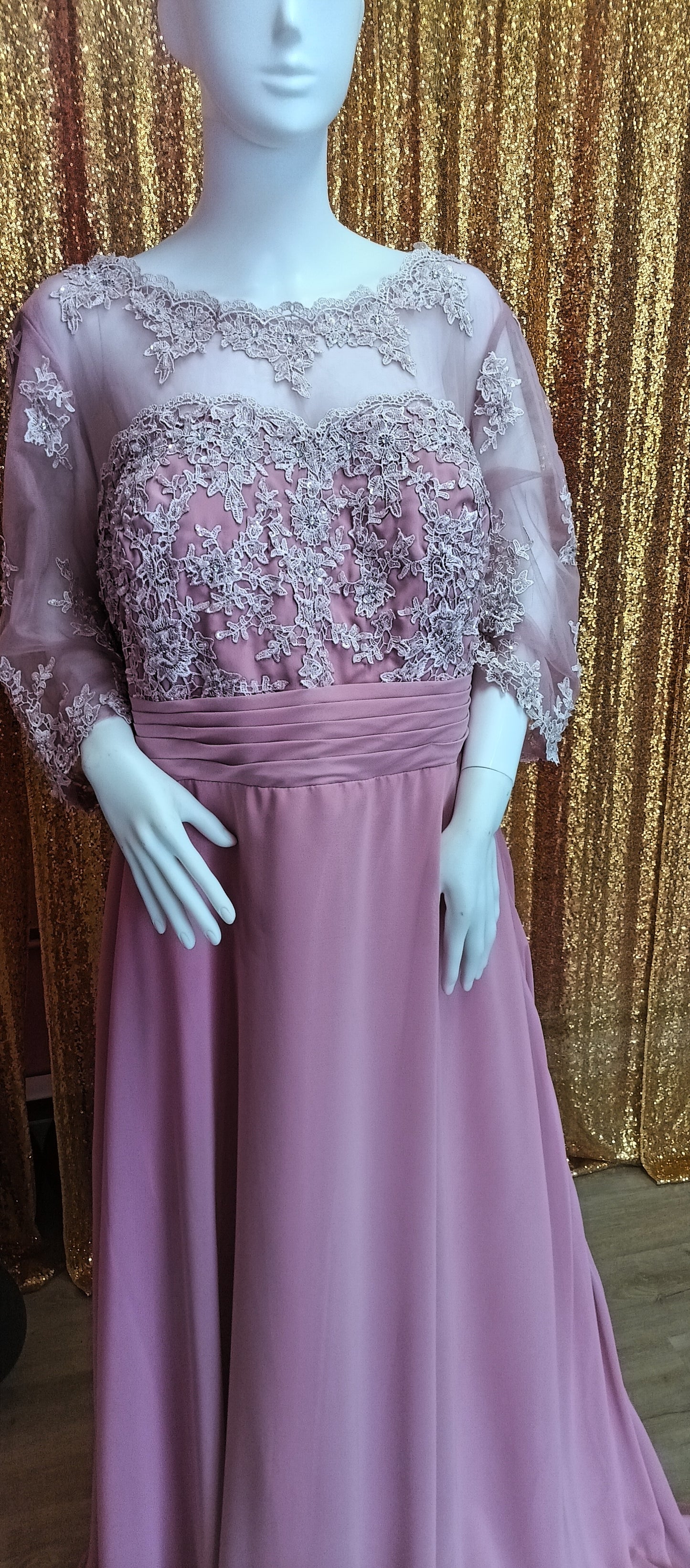 Plus size Blush pink floral lace chiffon formal dress