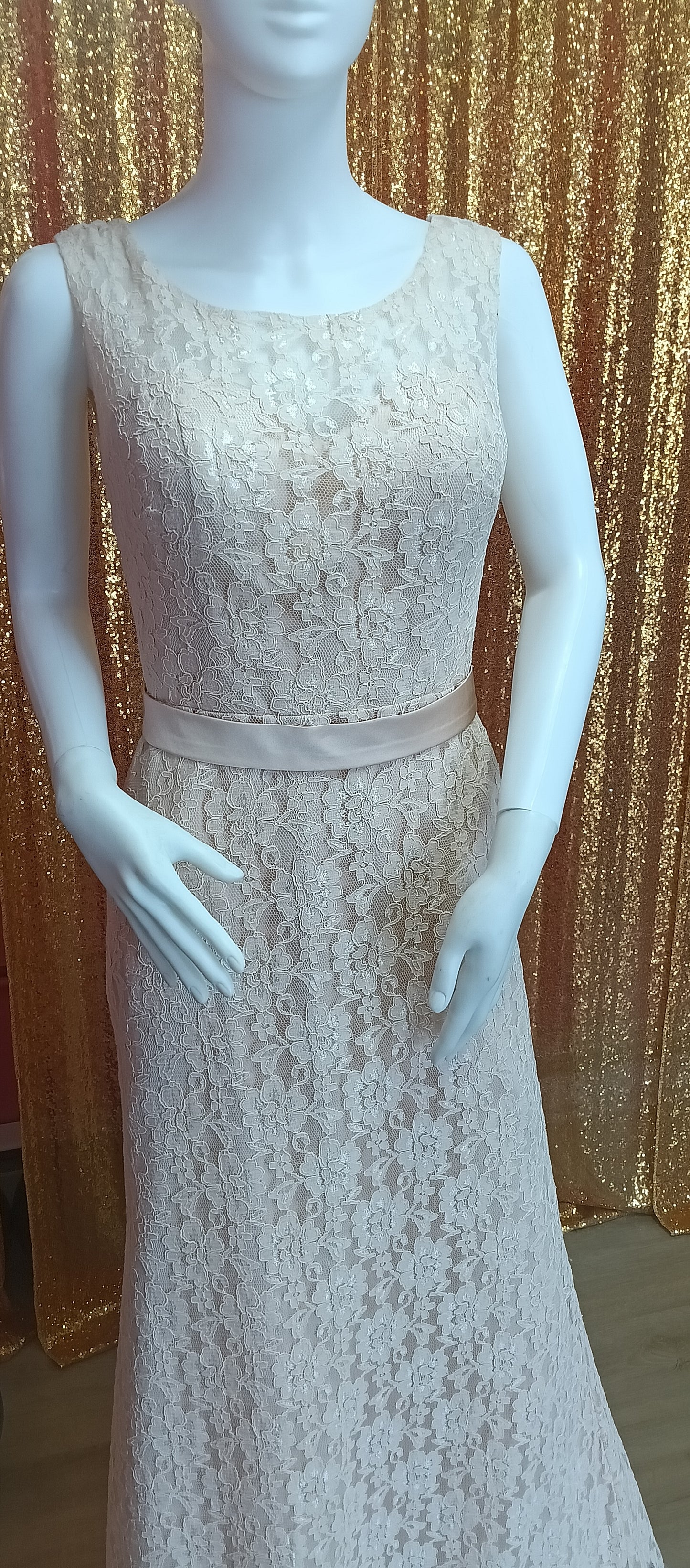 Pretty maids blush lace formal dress