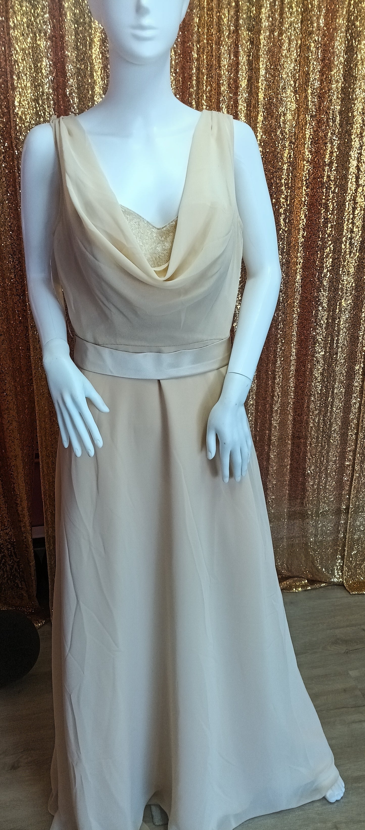 Pretty Maids Chiffon full length champagne bridesmaid dress