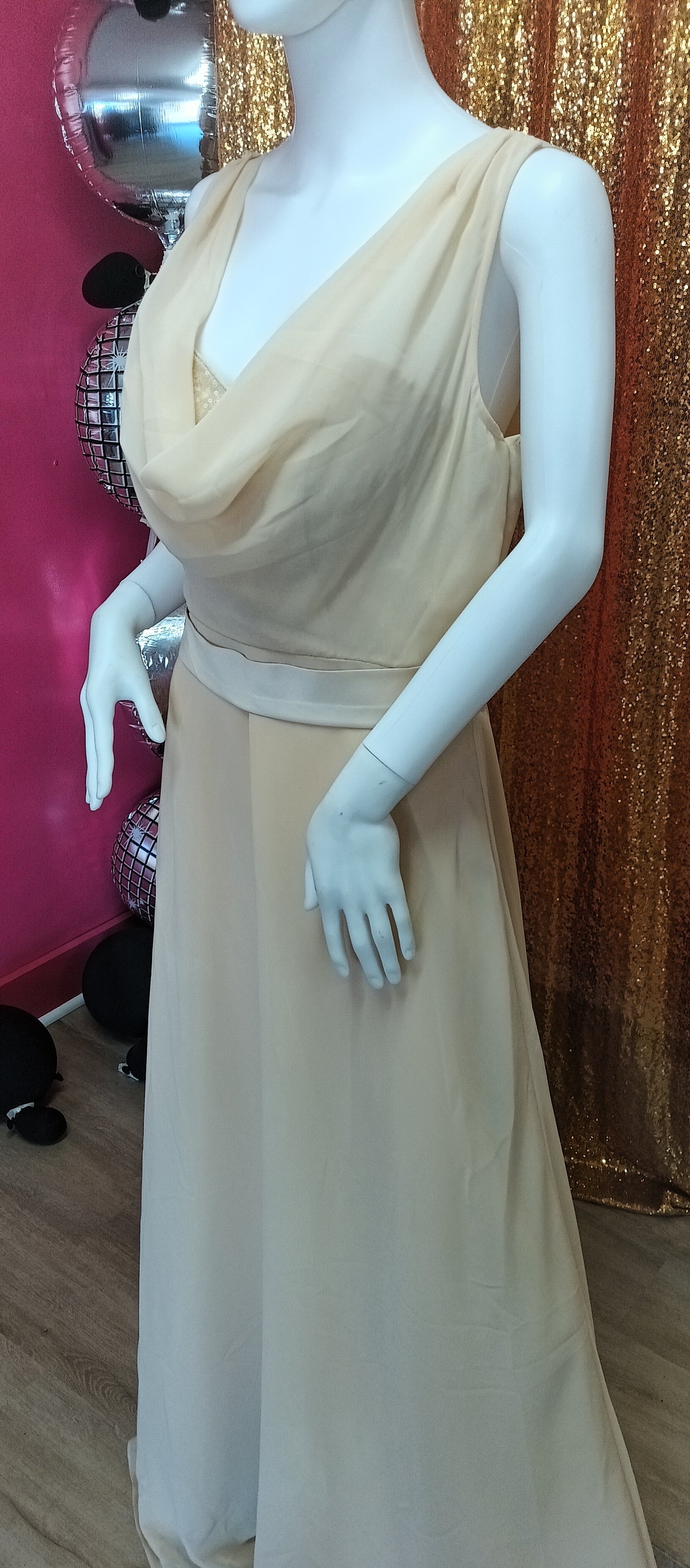 Pretty Maids Chiffon full length champagne bridesmaid dress