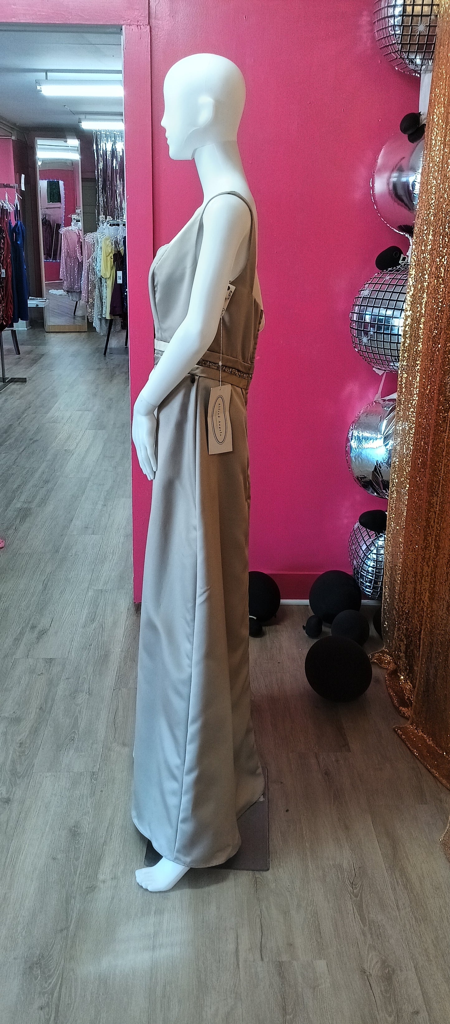 Alfred Angelo taupe satin formal dress