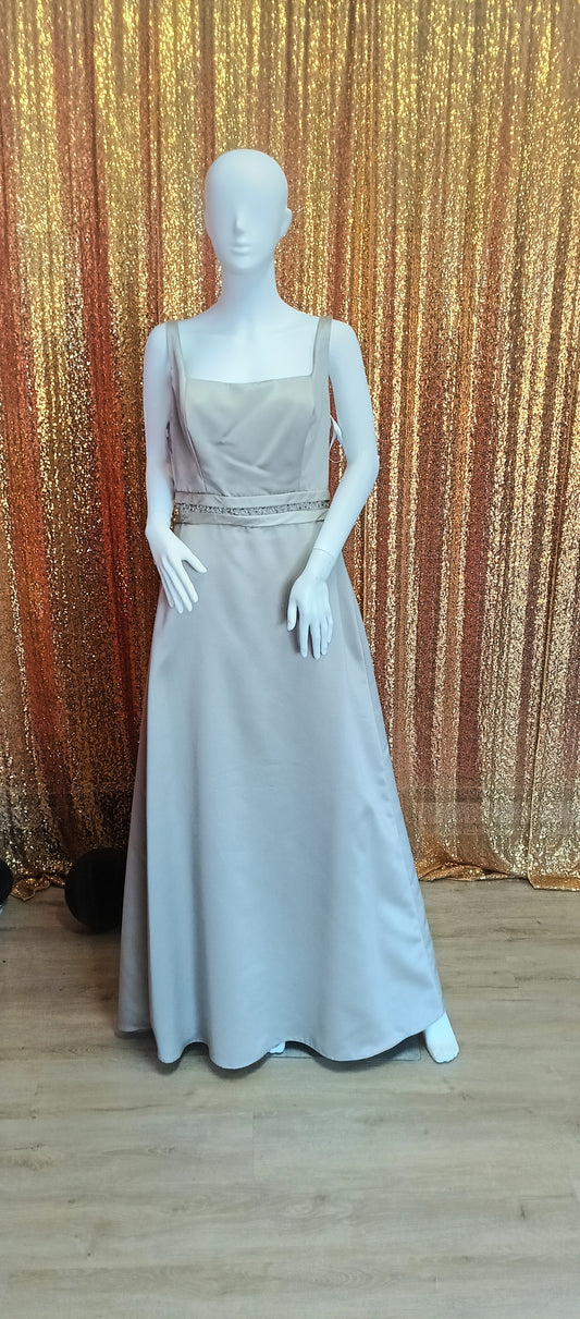 Alfred Angelo taupe satin formal dress