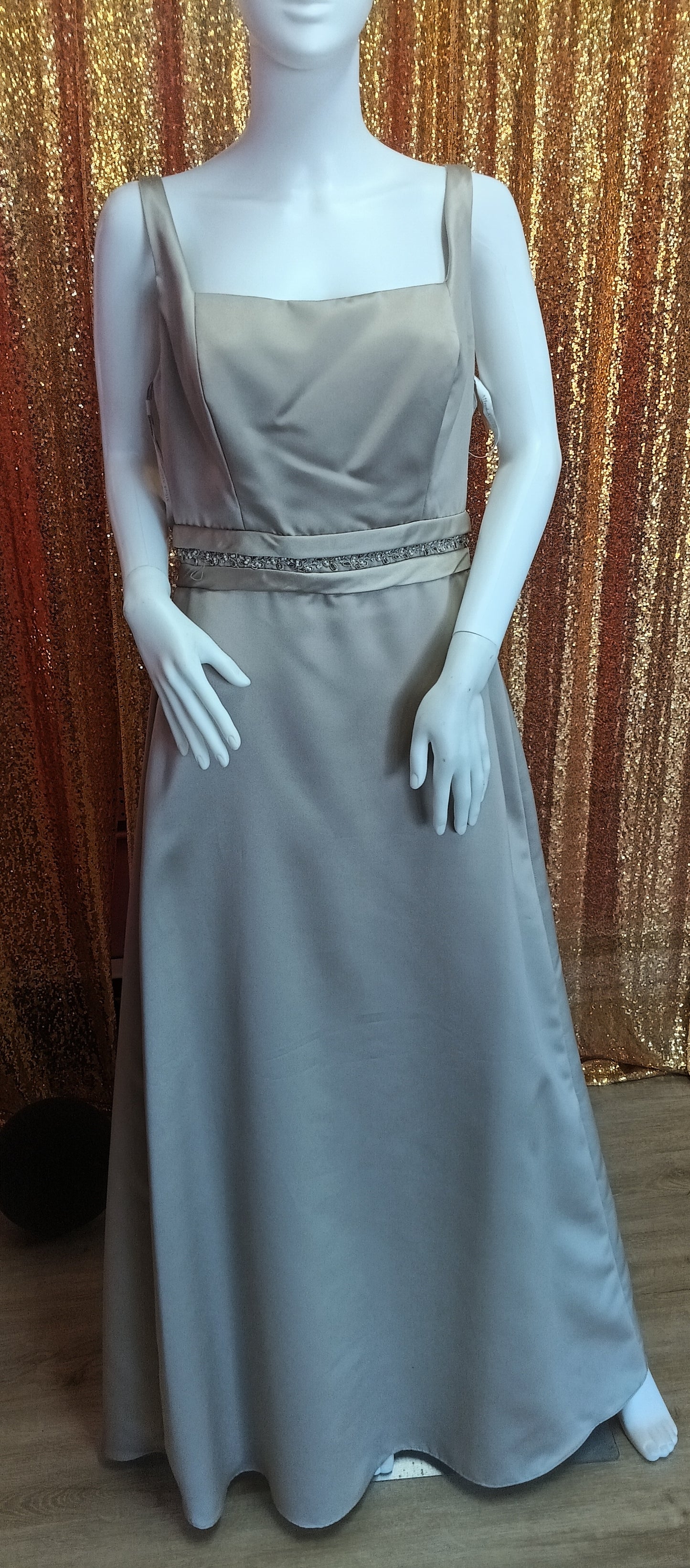 Alfred Angelo taupe satin formal dress