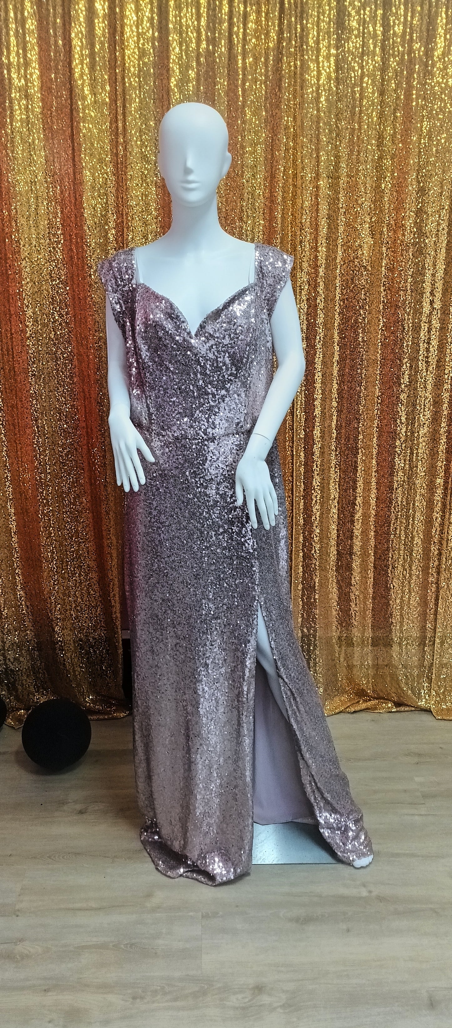 B.Darlin Off Shoulder Dusty Pink Sequin Formal Dress