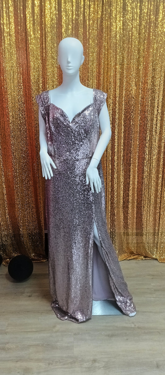 B.Darlin Off Shoulder Dusty Pink Sequin Formal Dress