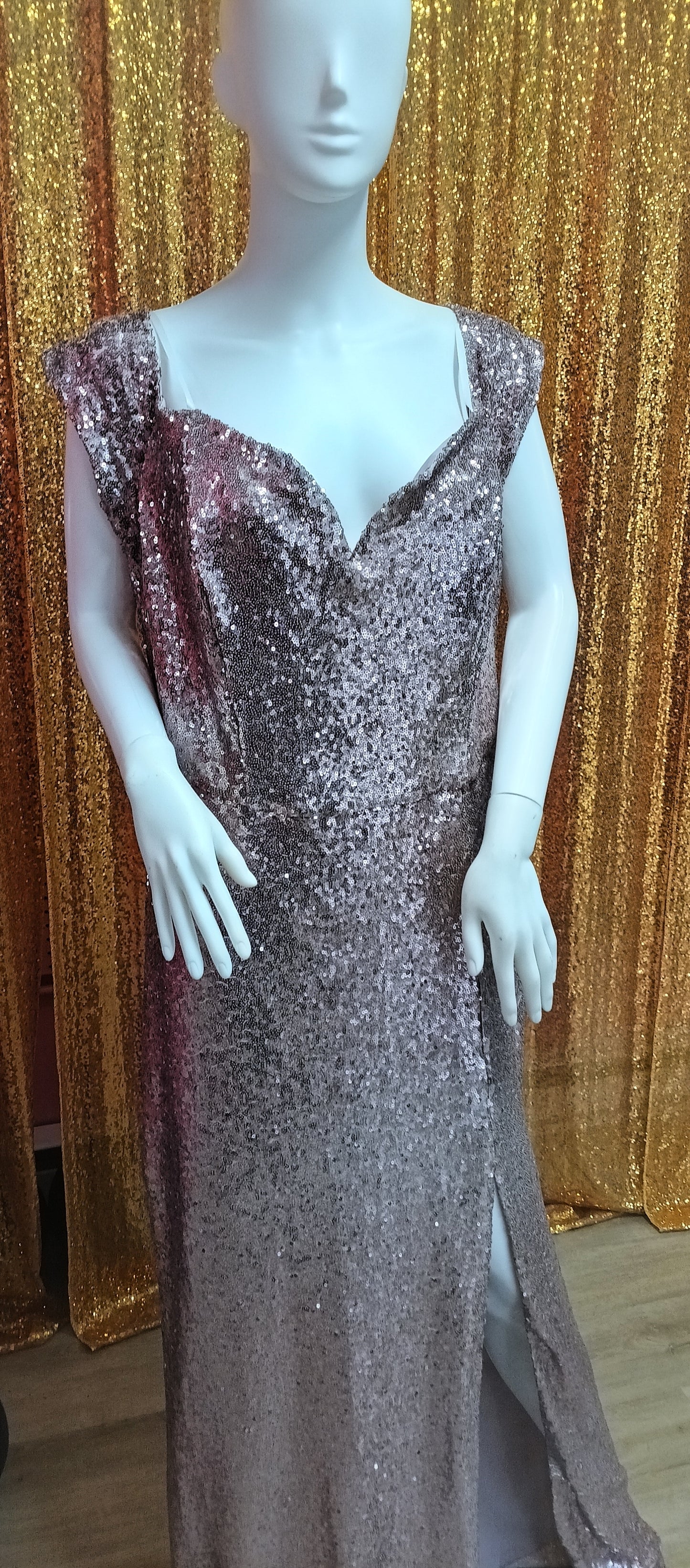 B.Darlin Off Shoulder Dusty Pink Sequin Formal Dress