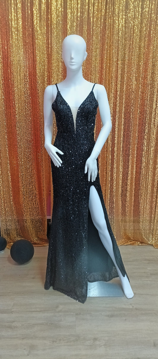 Black sequin couture with slit