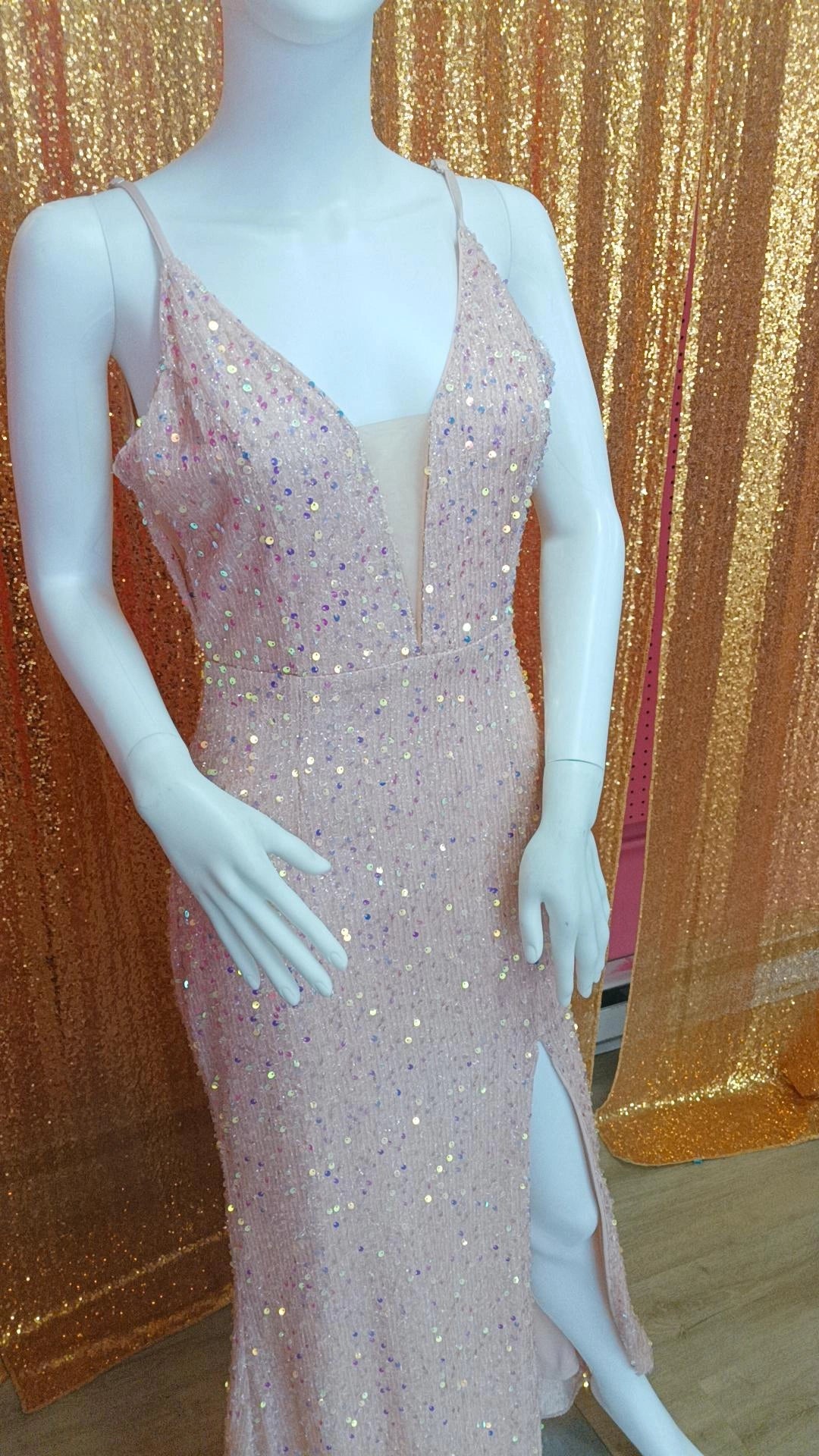 Baby Pink Spaghetti Strap Prom Dress