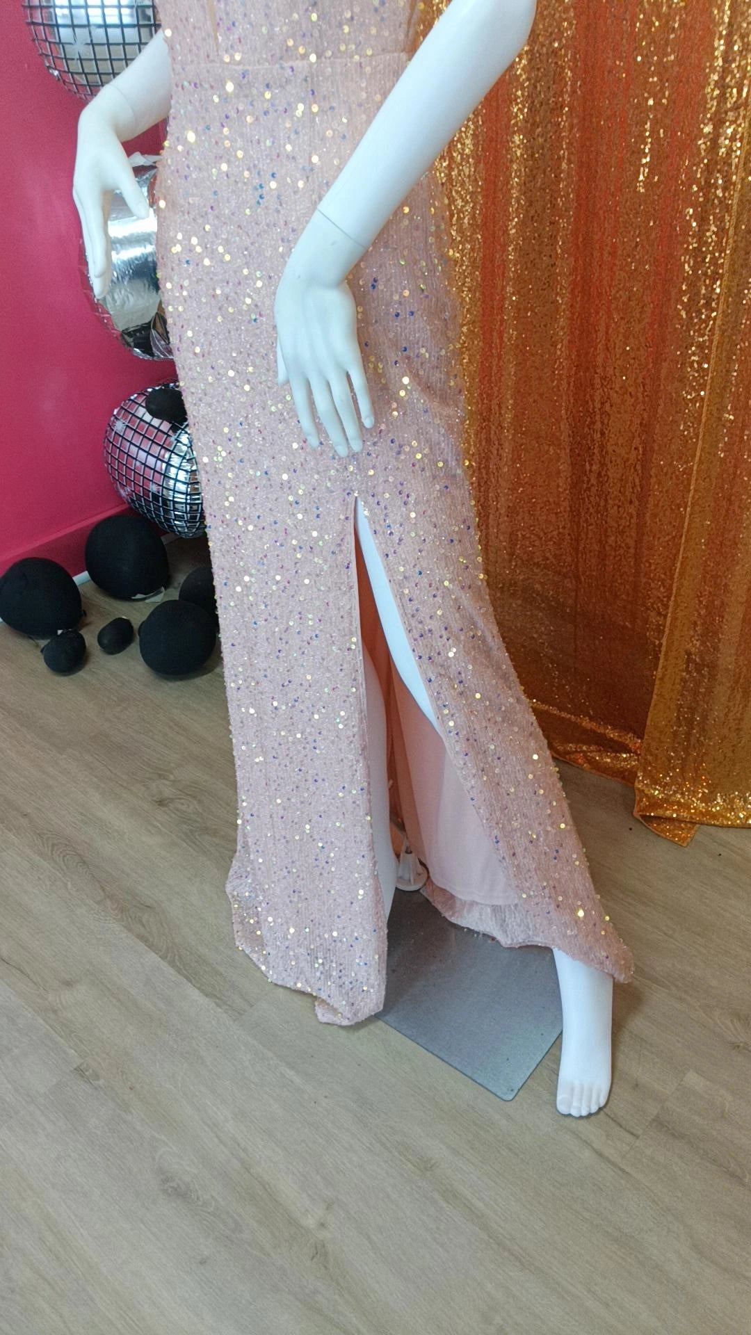 Baby Pink Spaghetti Strap Prom Dress