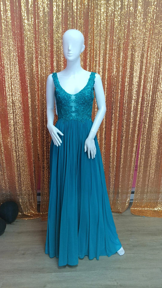 Clarisse emerald lace chiffon dress