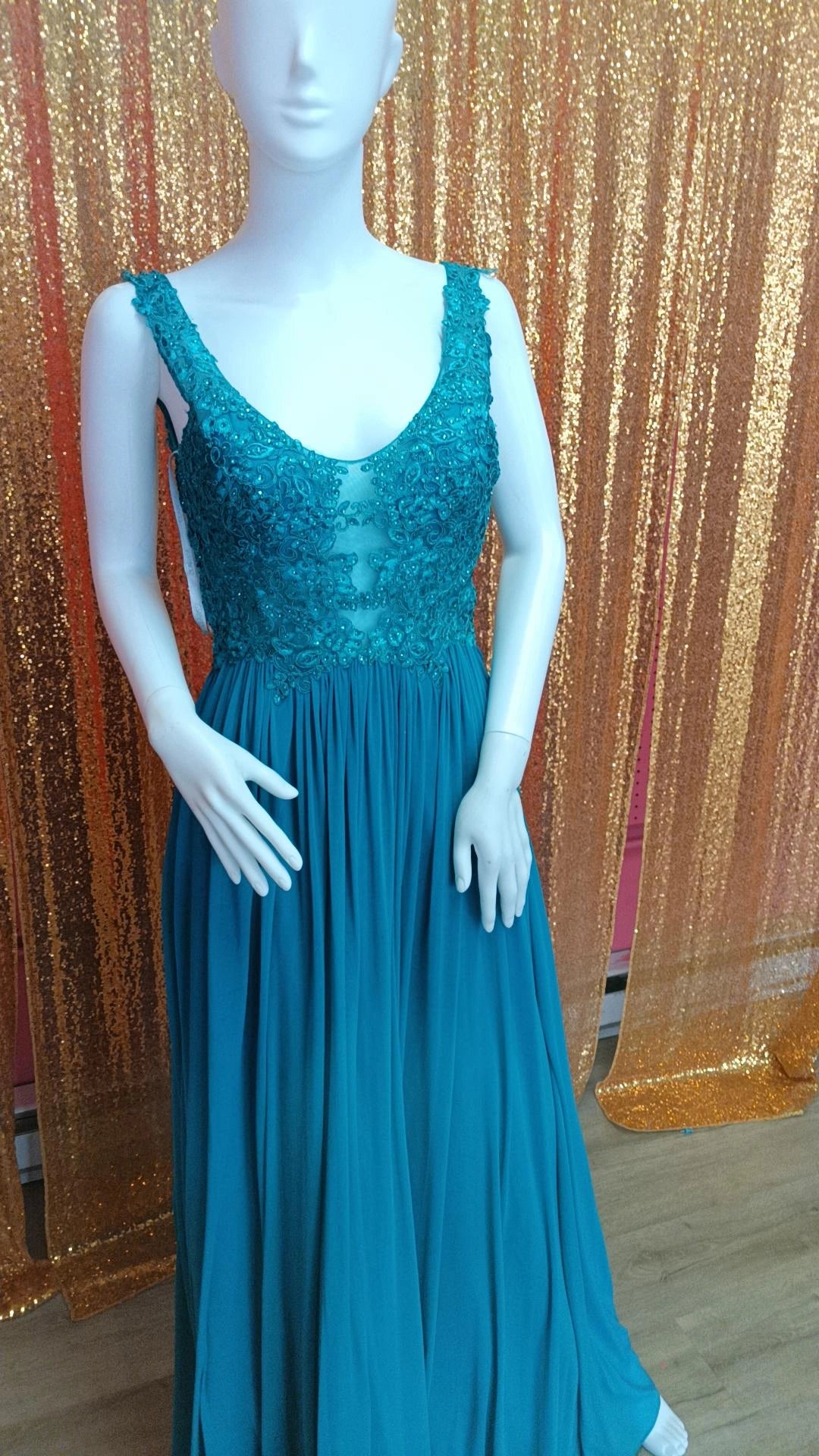 Clarisse emerald lace chiffon dress