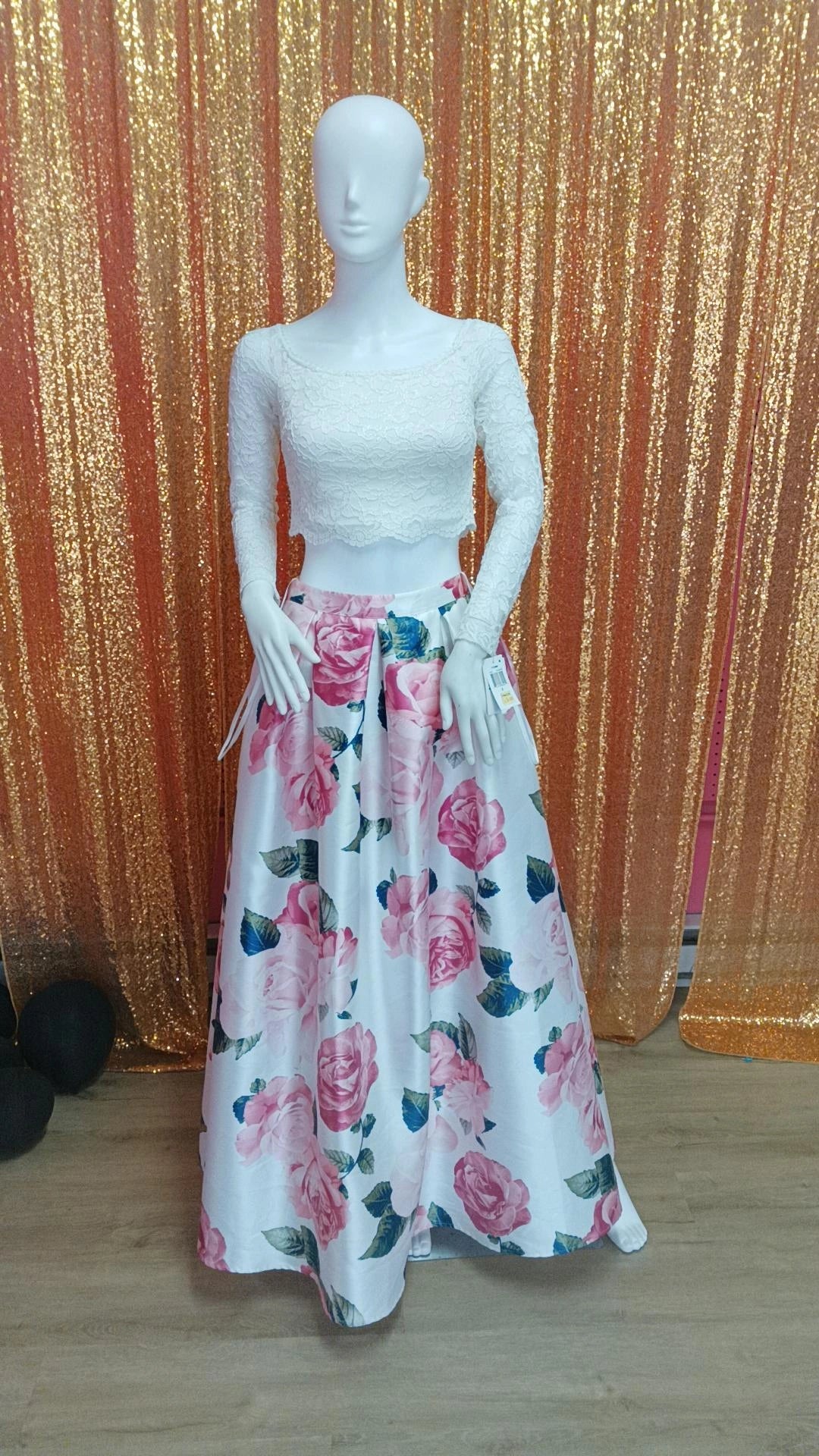 2 Piece floral lace prom dress