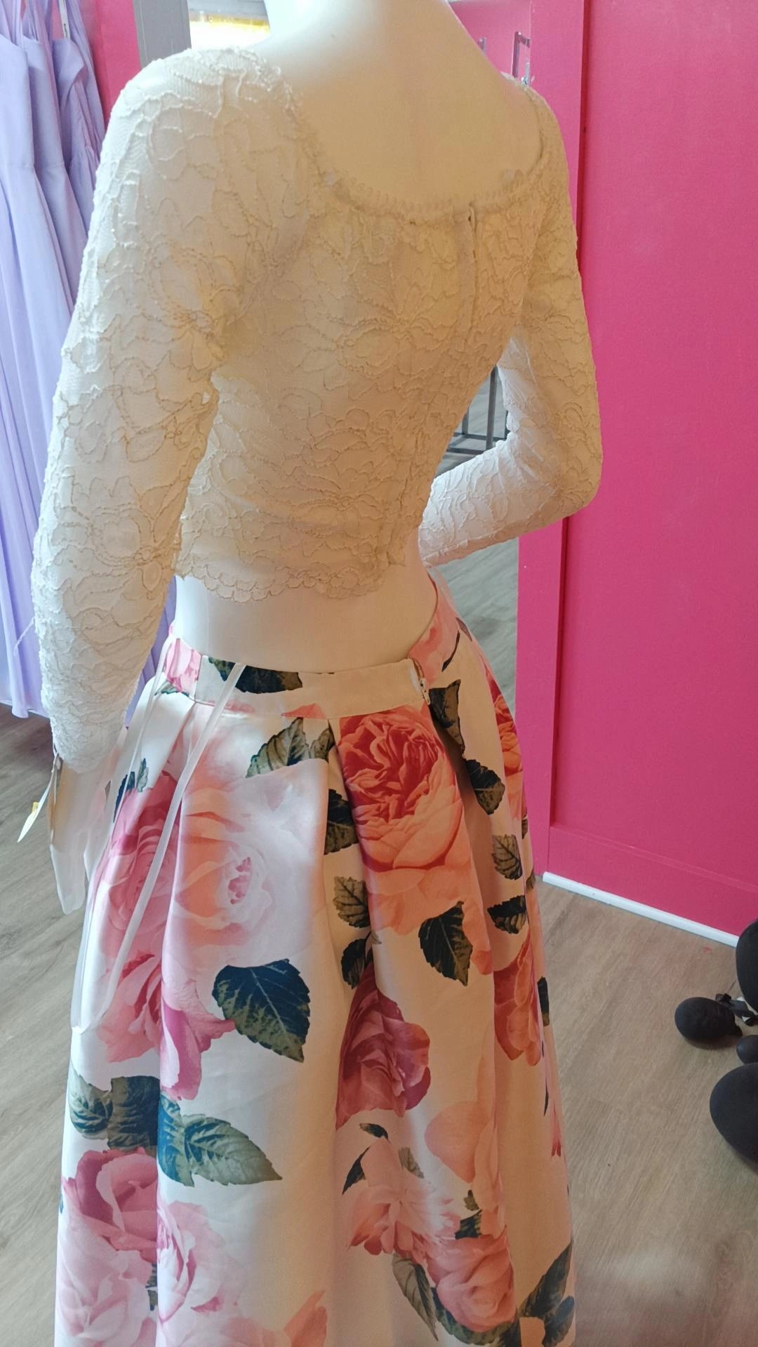 2 Piece floral lace prom dress