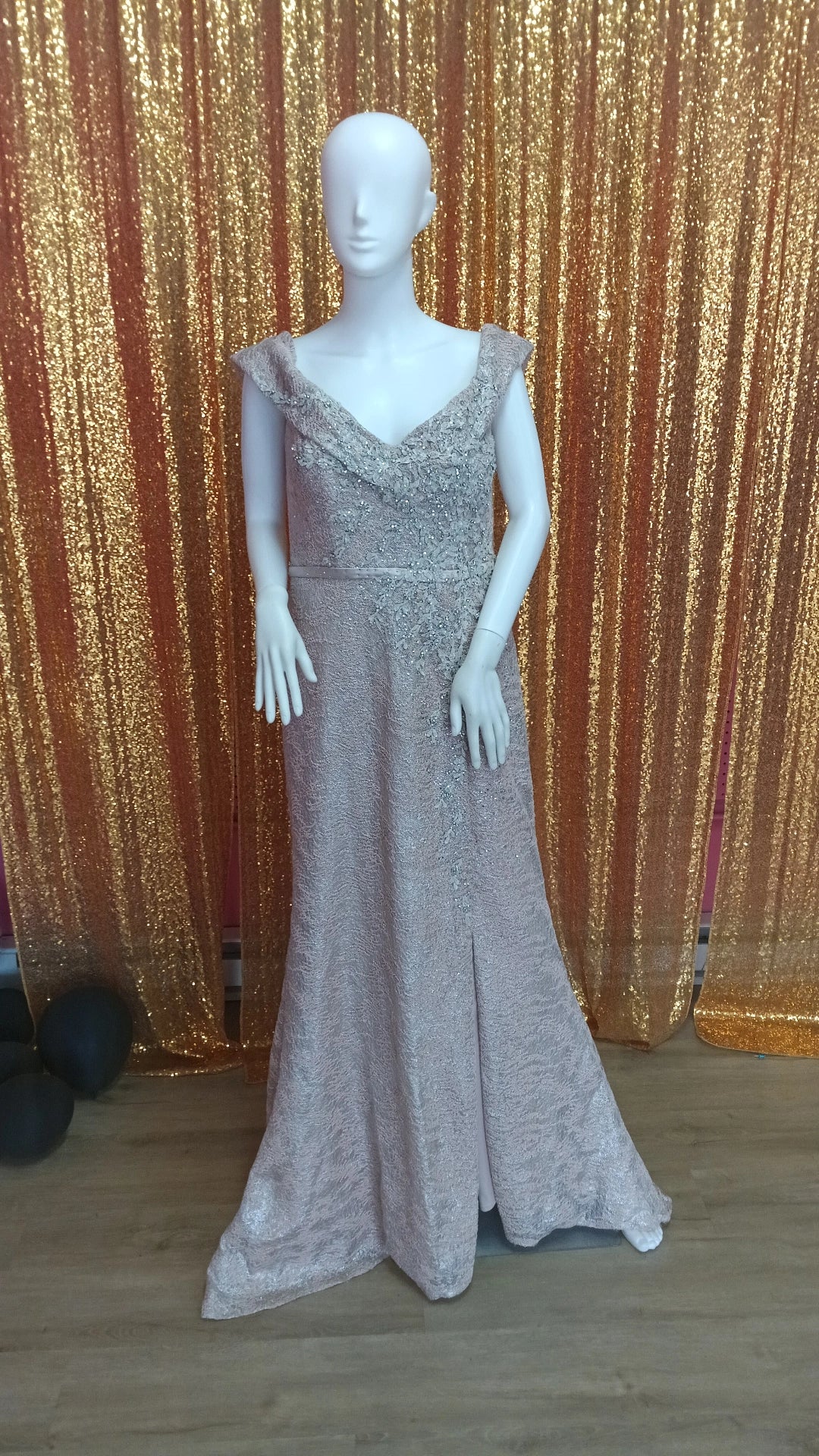 Rina dimontella rose pink off shoulder formal dress