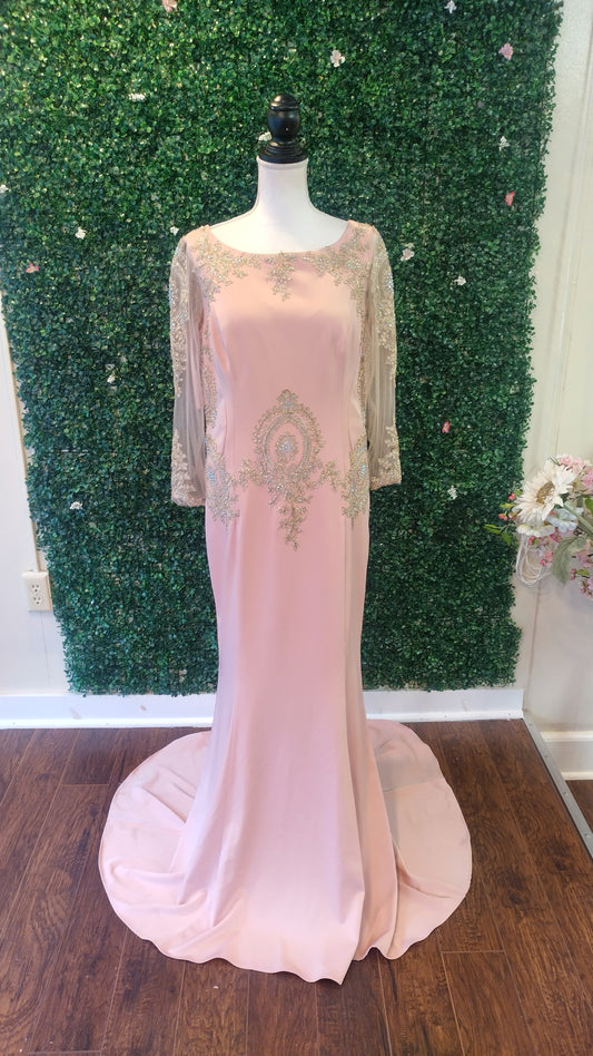 Romance couture blush pink long sleeve formal dress