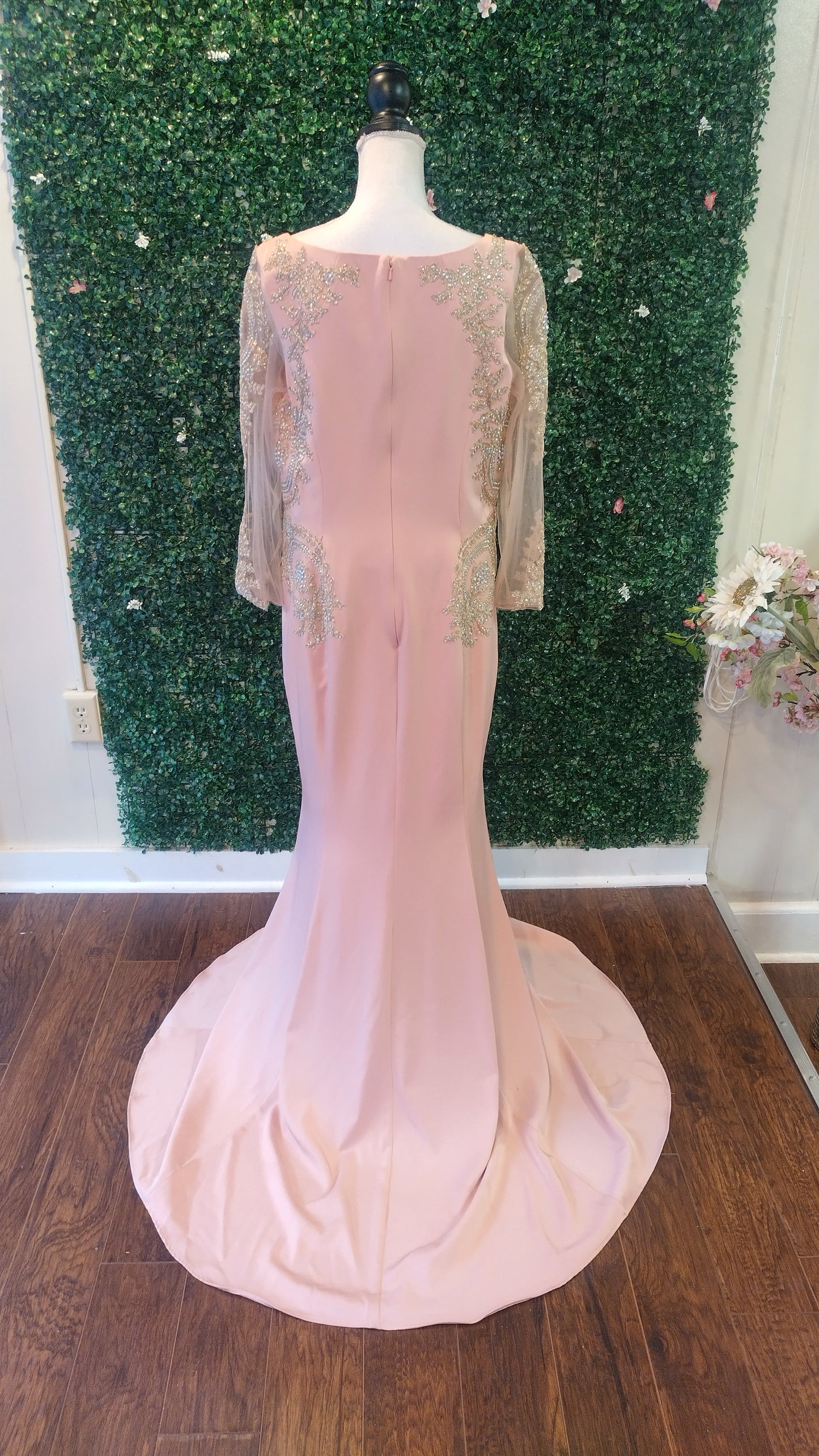 Romance couture blush pink long sleeve formal dress