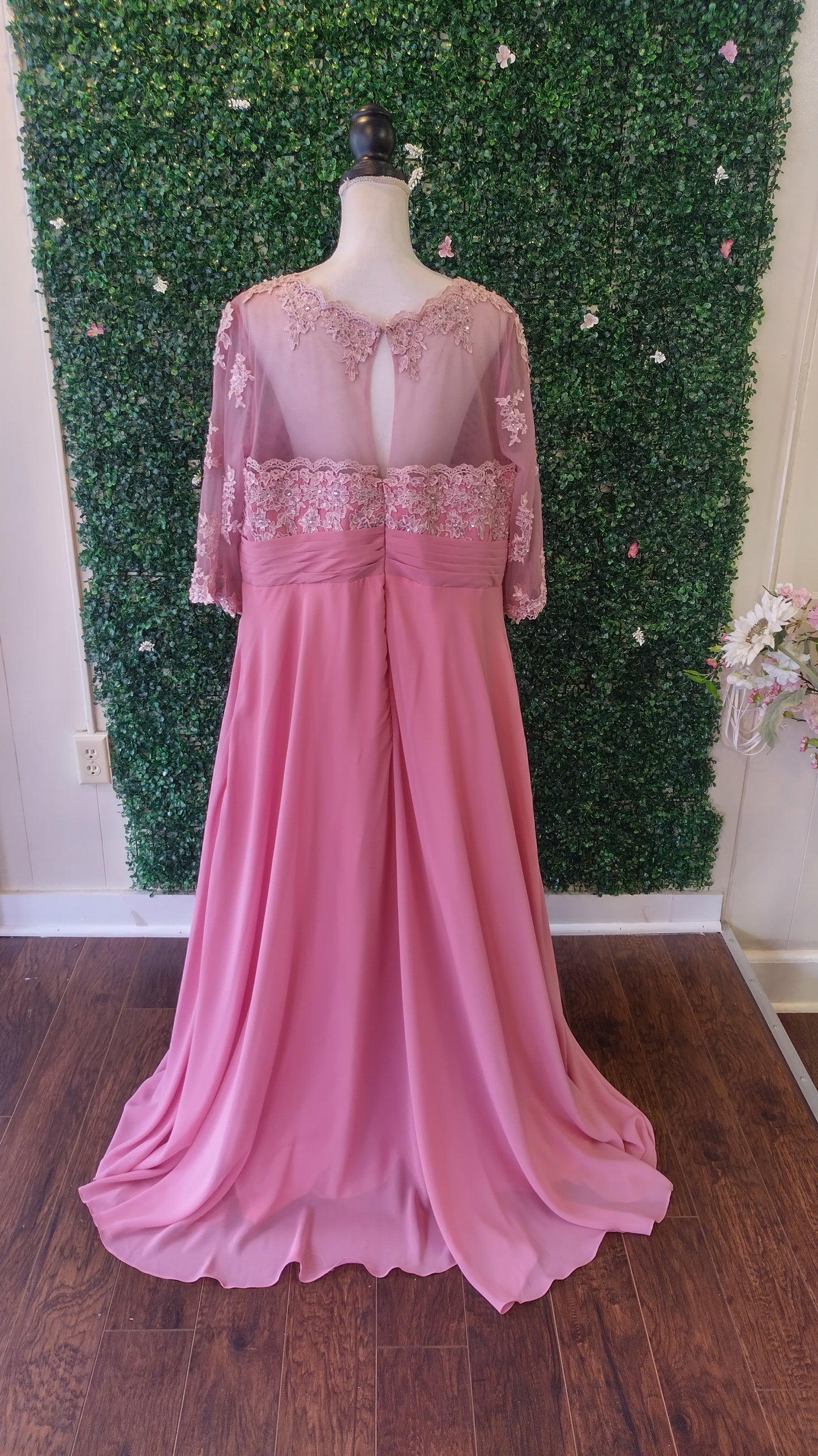 Plus size Blush pink floral lace chiffon formal dress