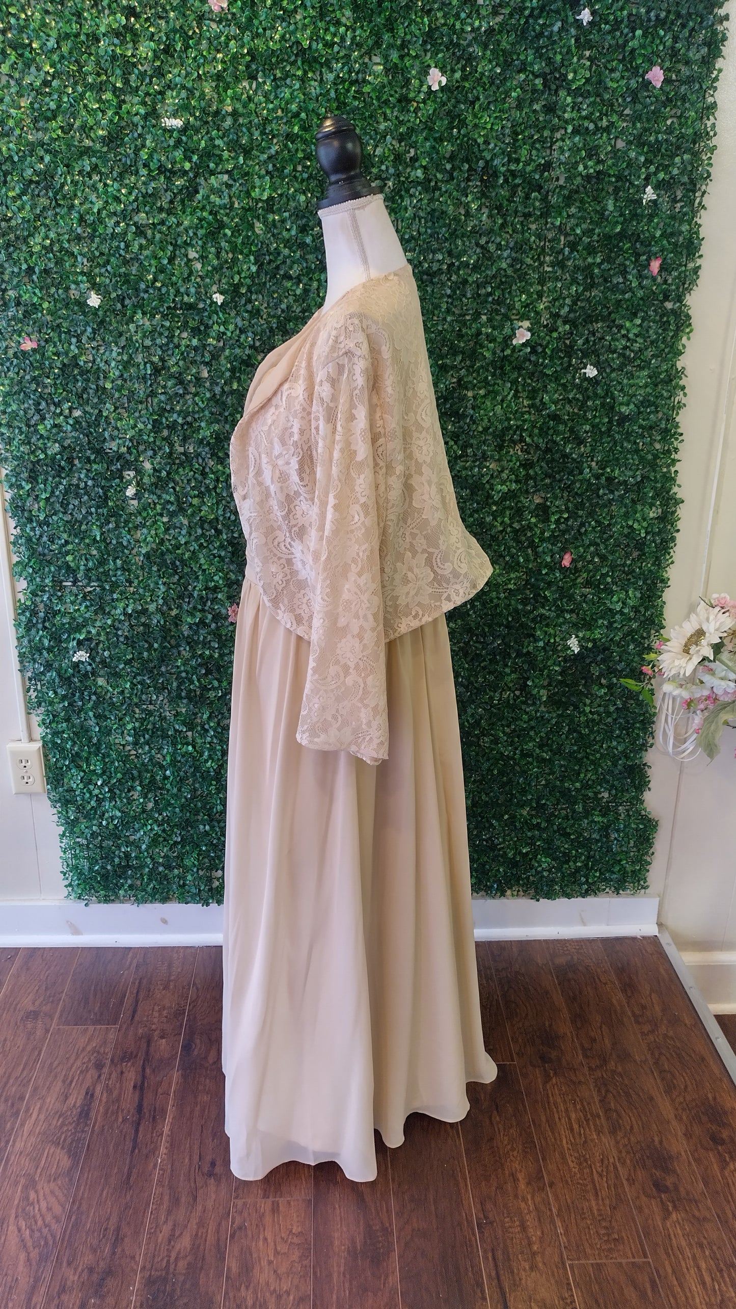 Plus size tea length champagne chiffon dress with jacket