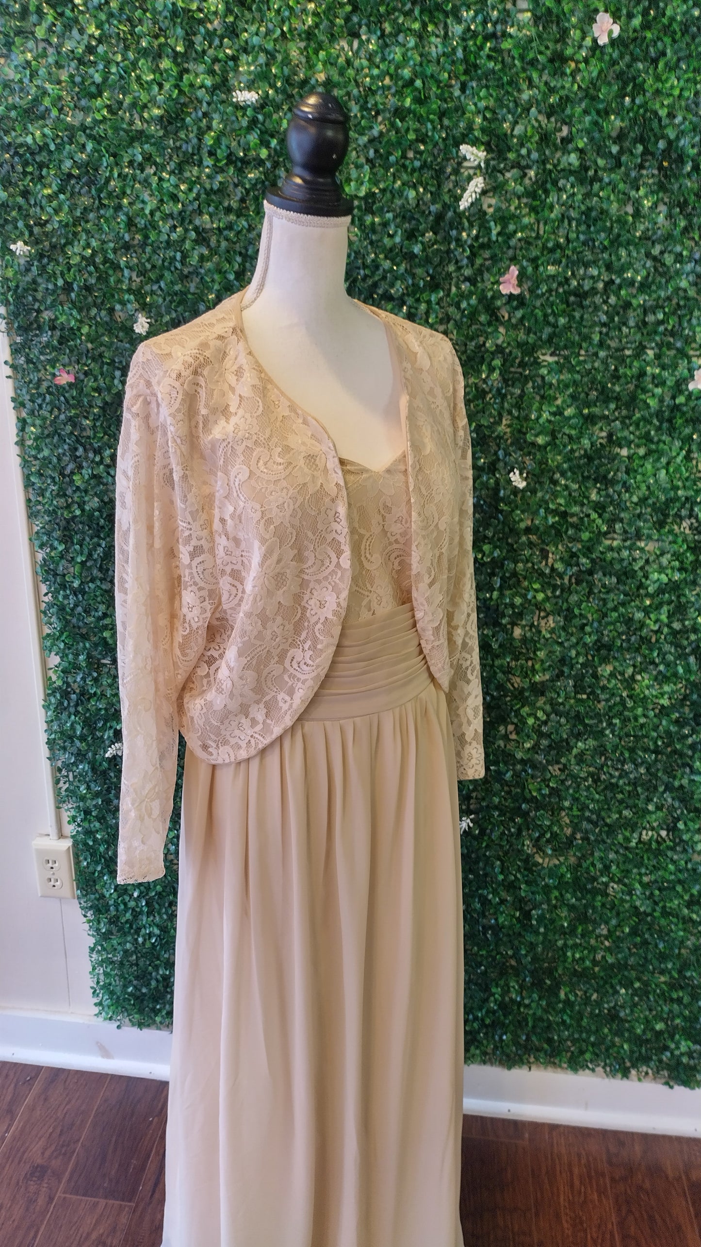 Plus size tea length champagne chiffon dress with jacket