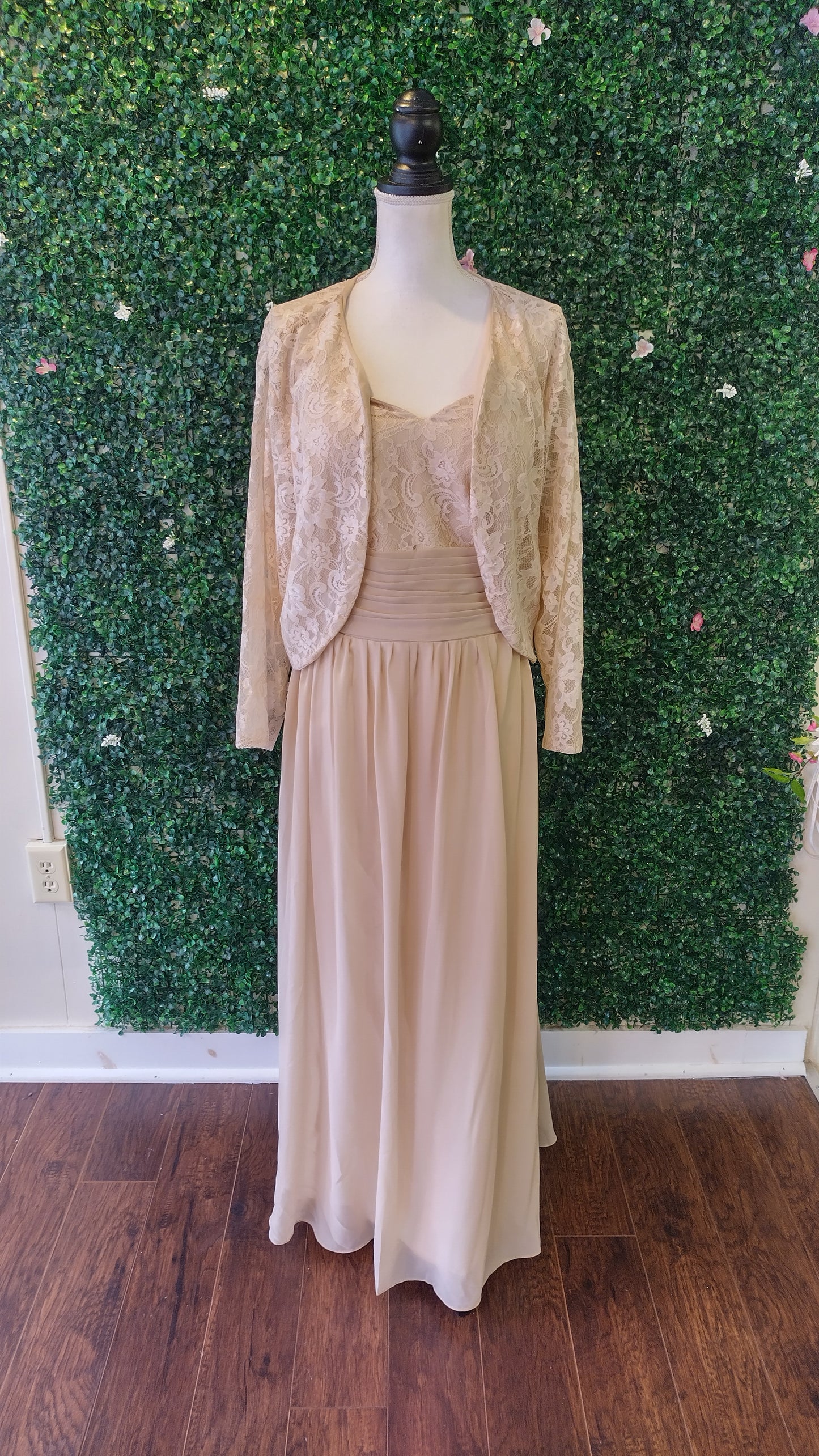 Plus size tea length champagne chiffon dress with jacket