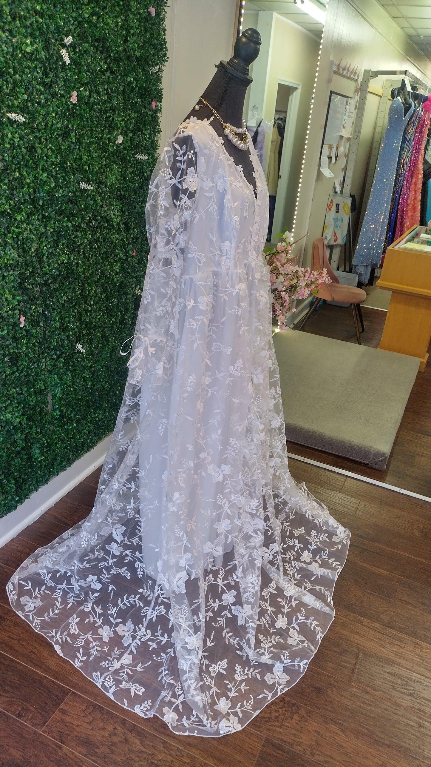 Long sleeve floral lace wedding dress