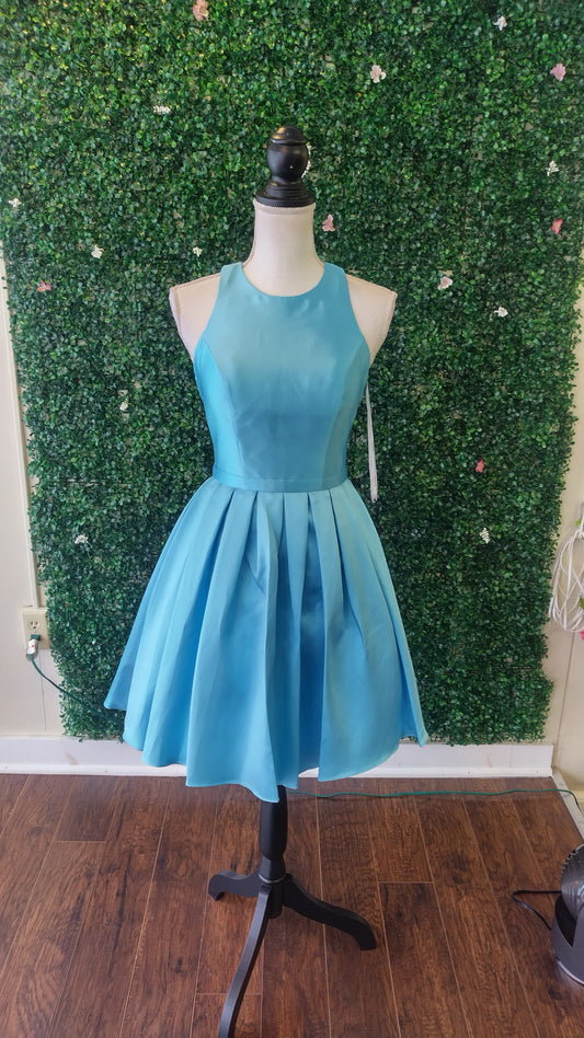 Jvn by jovani light blue key hole back fit and flare dress